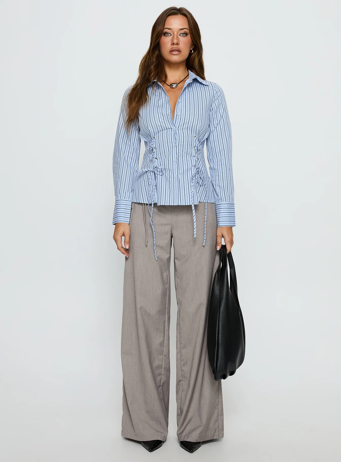 Sunisa Tie Detail Long Sleeve Top Blue Stripe - Image 6
