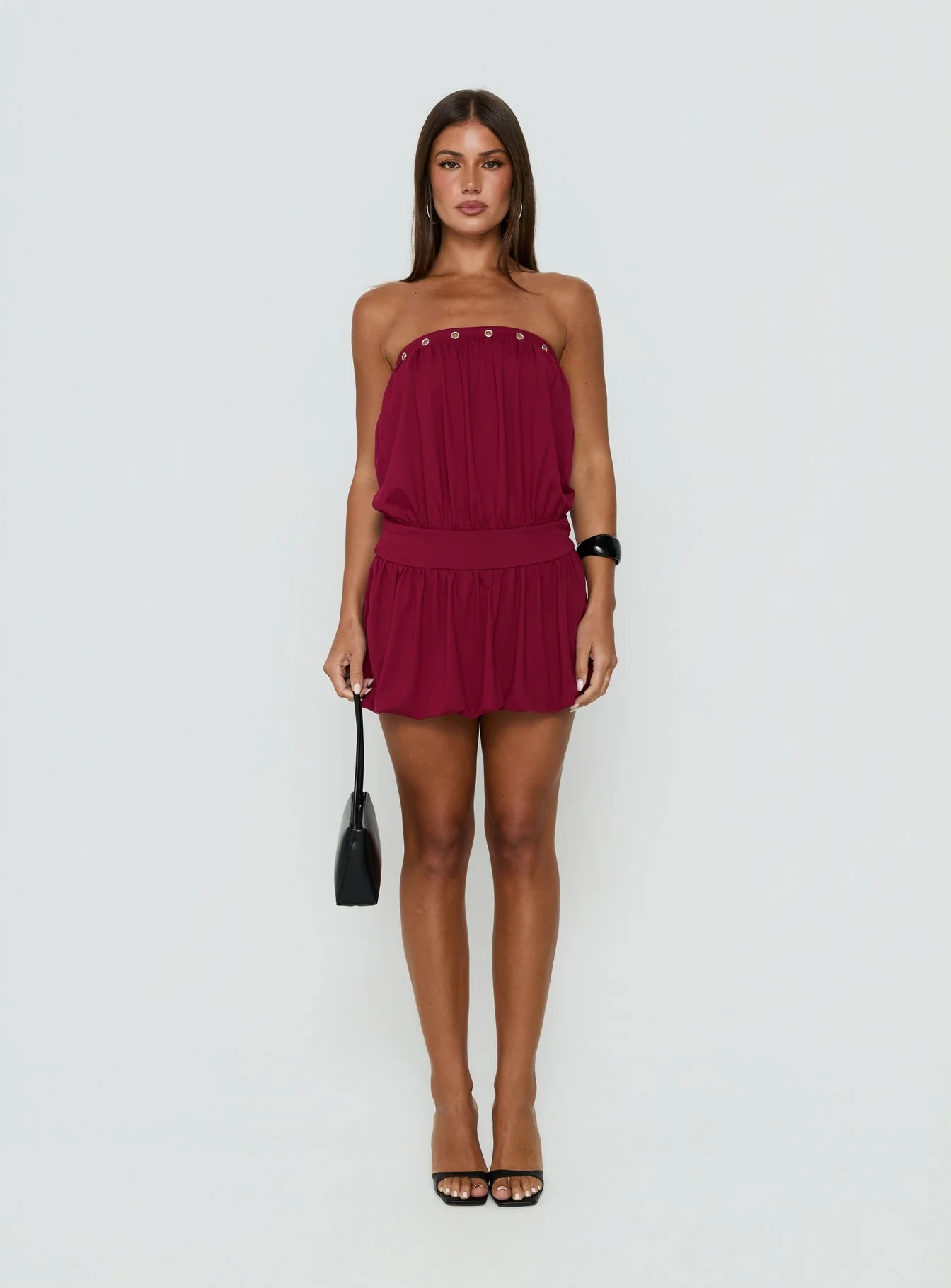 Lenika Eyelet Strapless Mini Dress Burgundy - Image 7