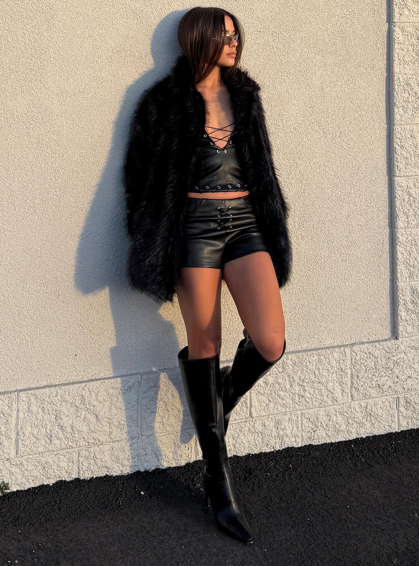 Super Trouper Faux Fur Jacket Black - Image 9