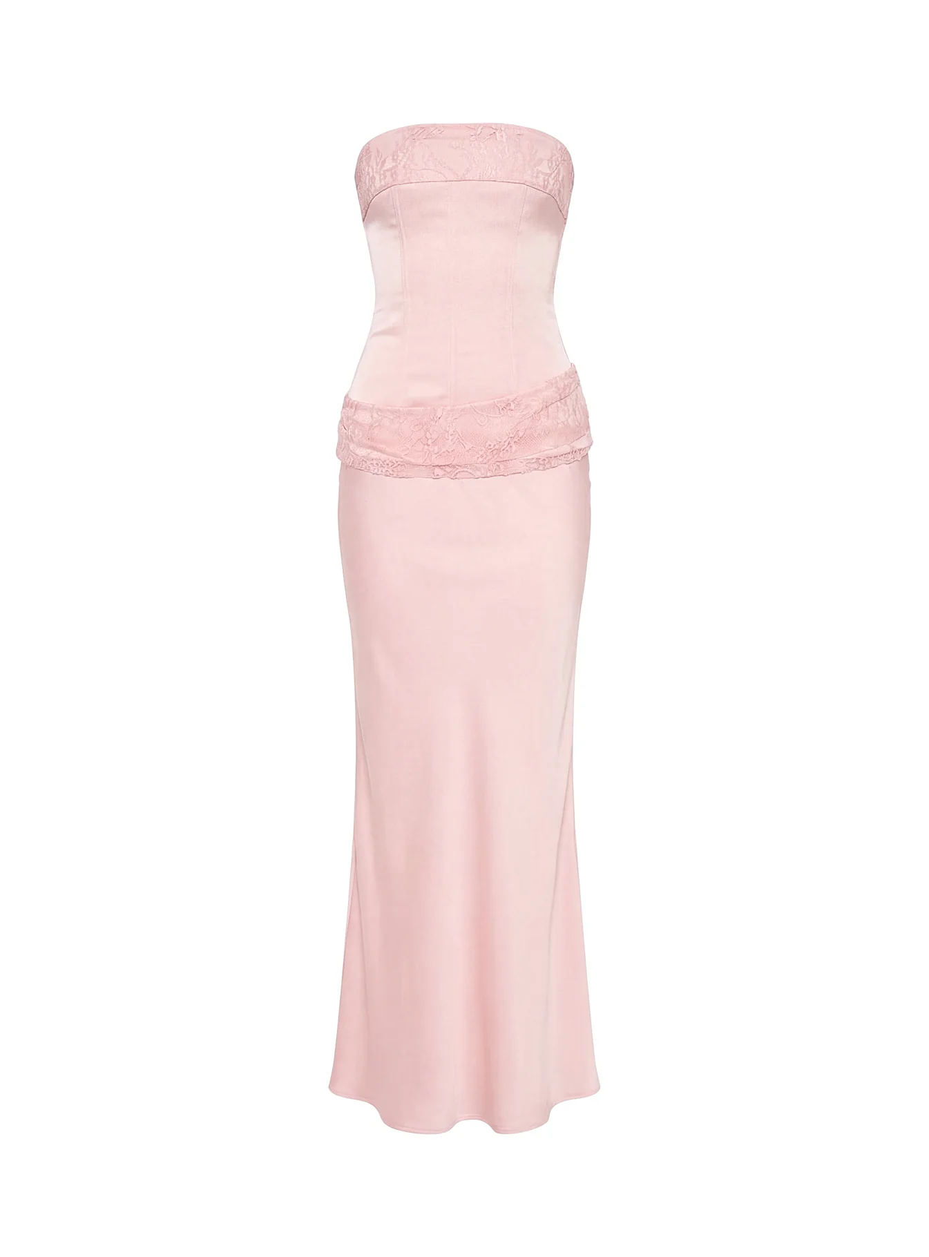 Sura Strapless Lace Detail Maxi Dress Pink - Image 10