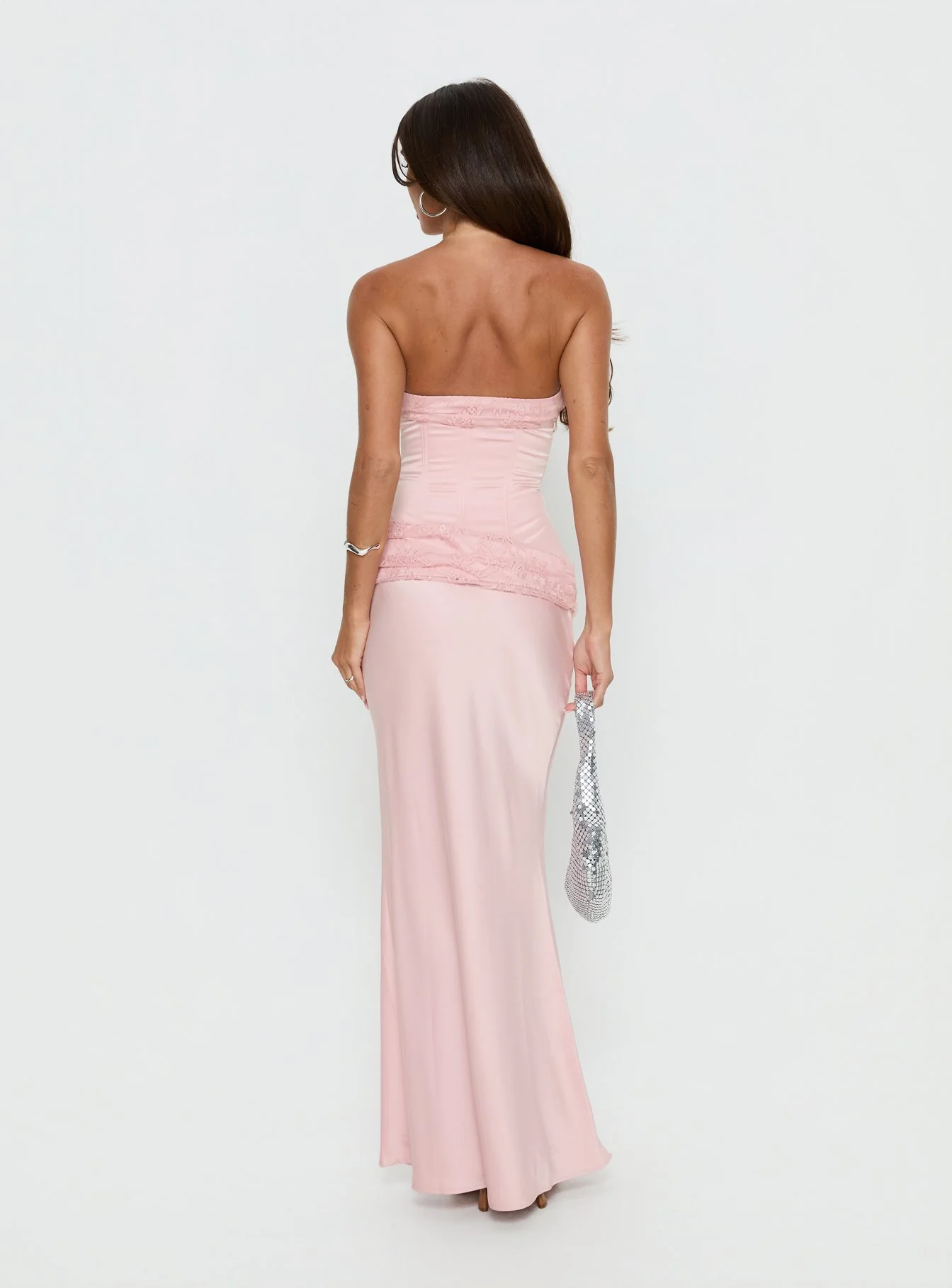 Sura Strapless Lace Detail Maxi Dress Pink - Image 5