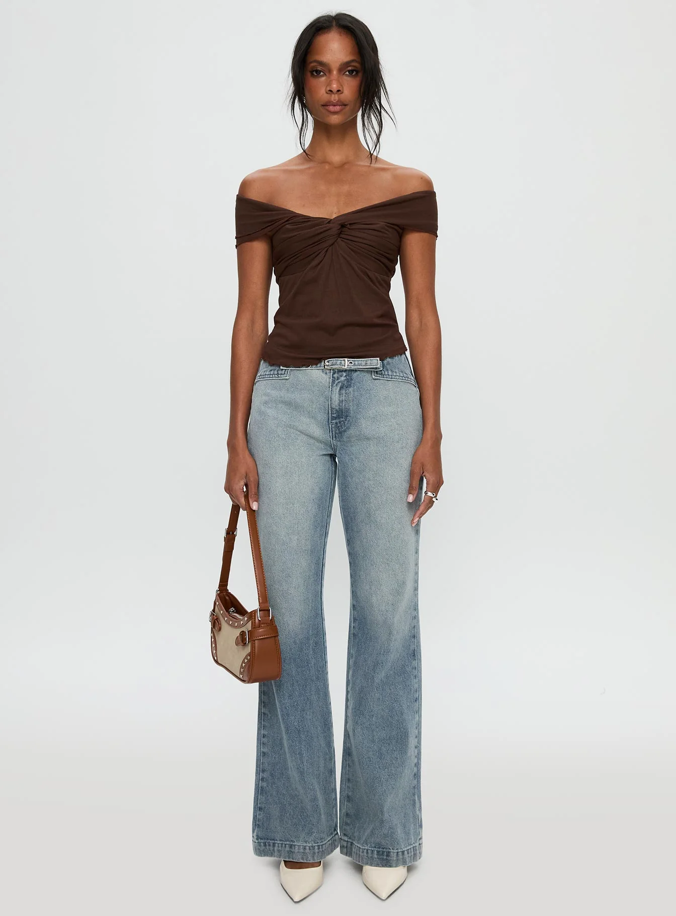 Suspiria Twist Off Shoulder Top Chocolate - Image 7