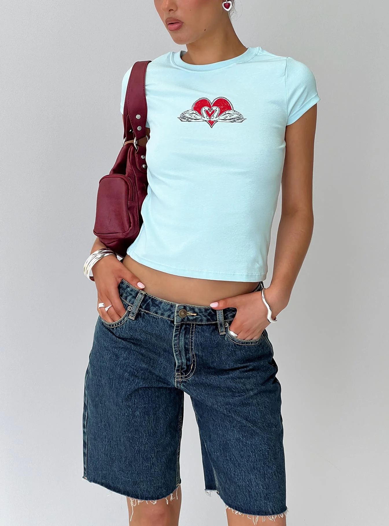 Sweet Swans Baby Tee Blue