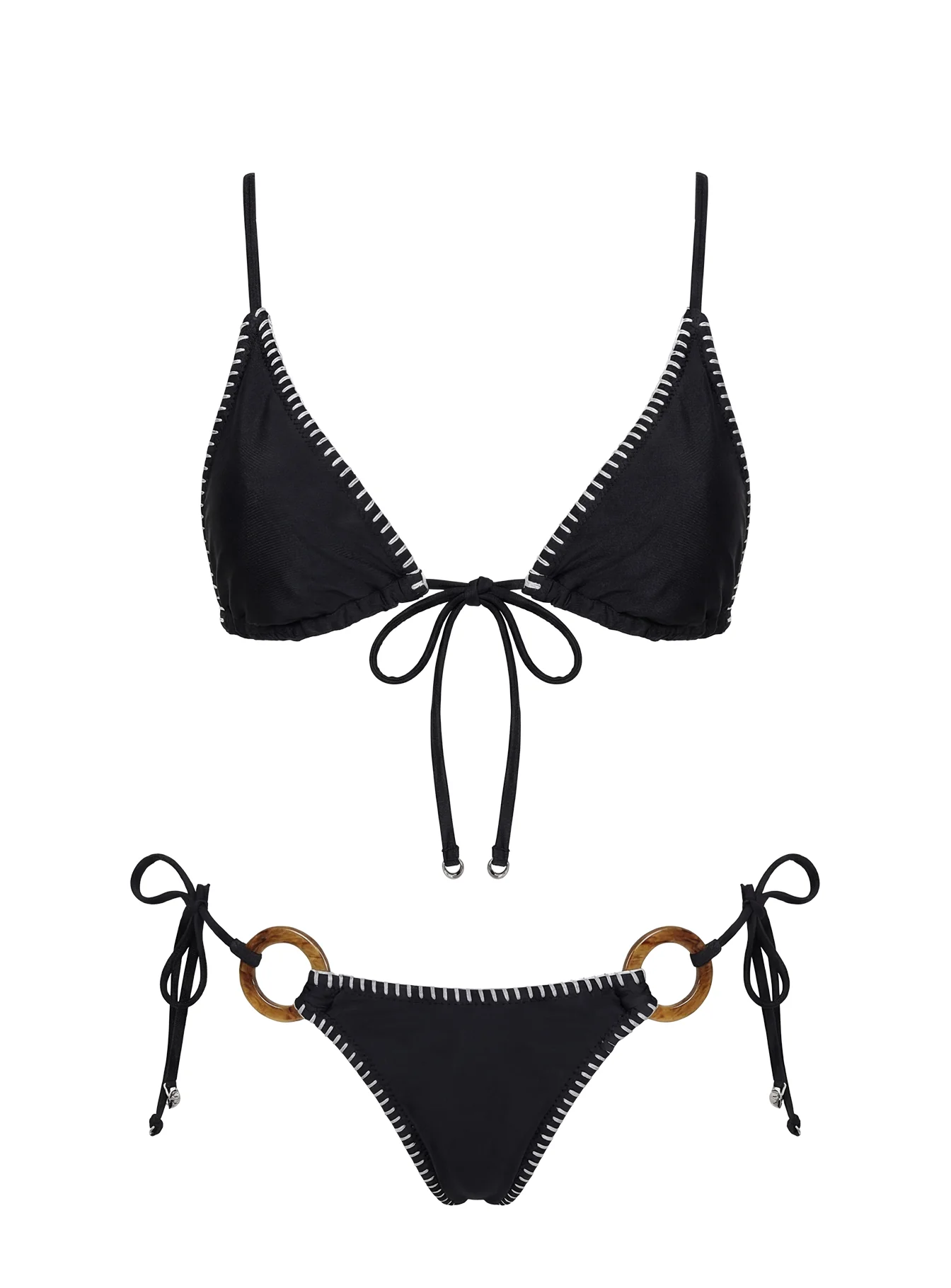 Swim Good Ring Detail Tie Side Bikini Bottoms Black - Image 5