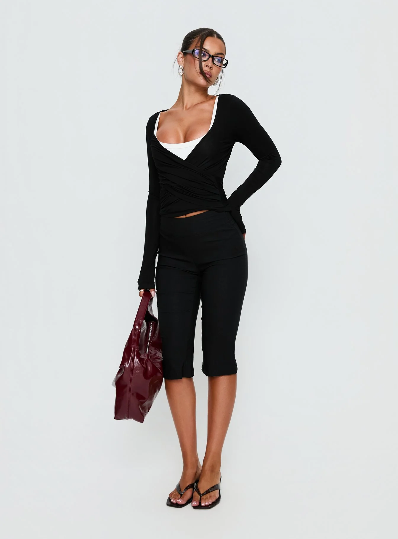 Sylka Long Sleeve Jersey Wrap Top Black - Image 3