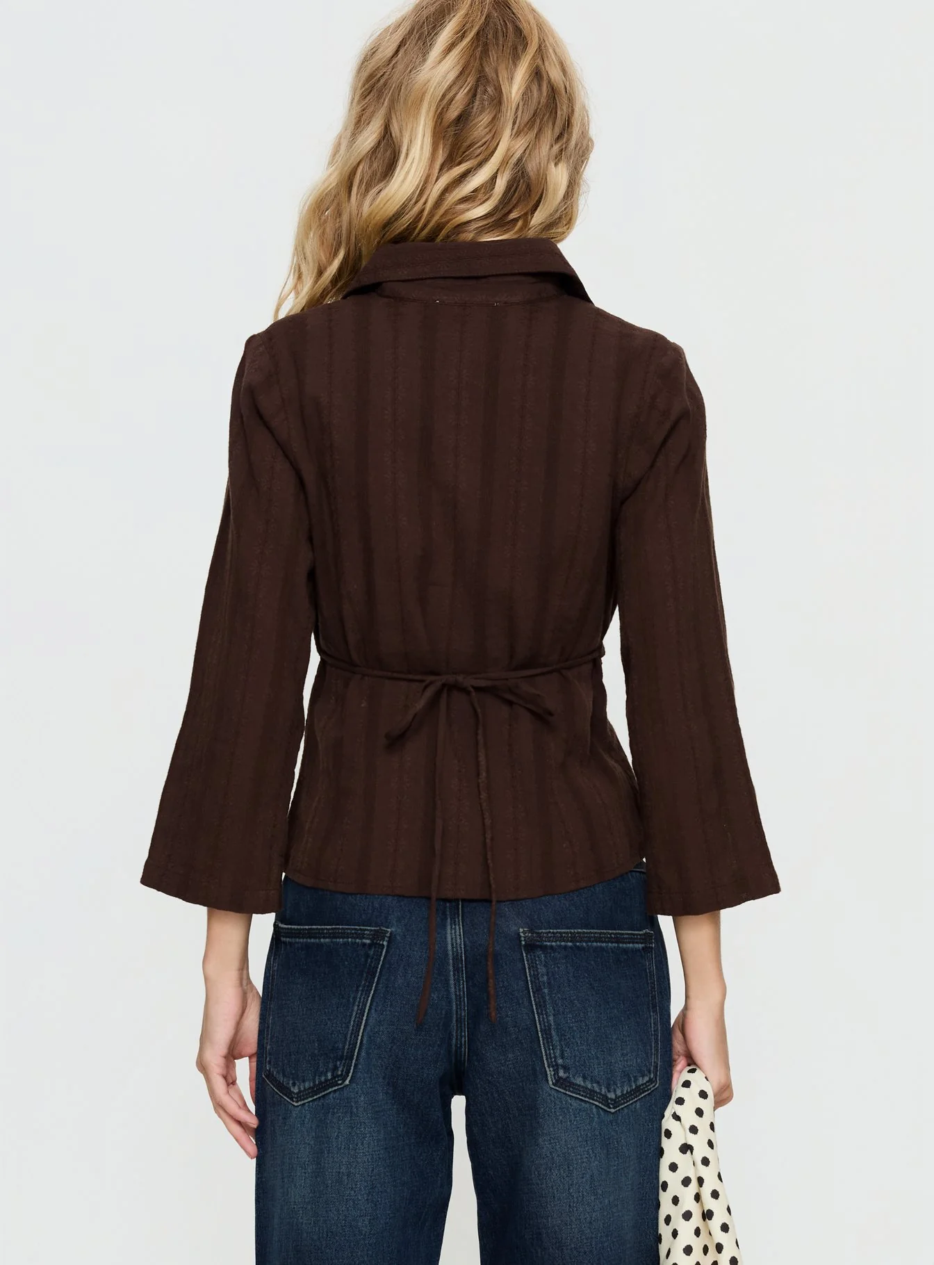 Taelynn 3/4 Sleeve Button Up Shirt Chocolate - Image 5