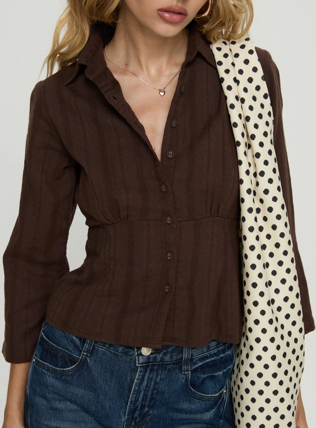Taelynn 3/4 Sleeve Button Up Shirt Chocolate - Image 6