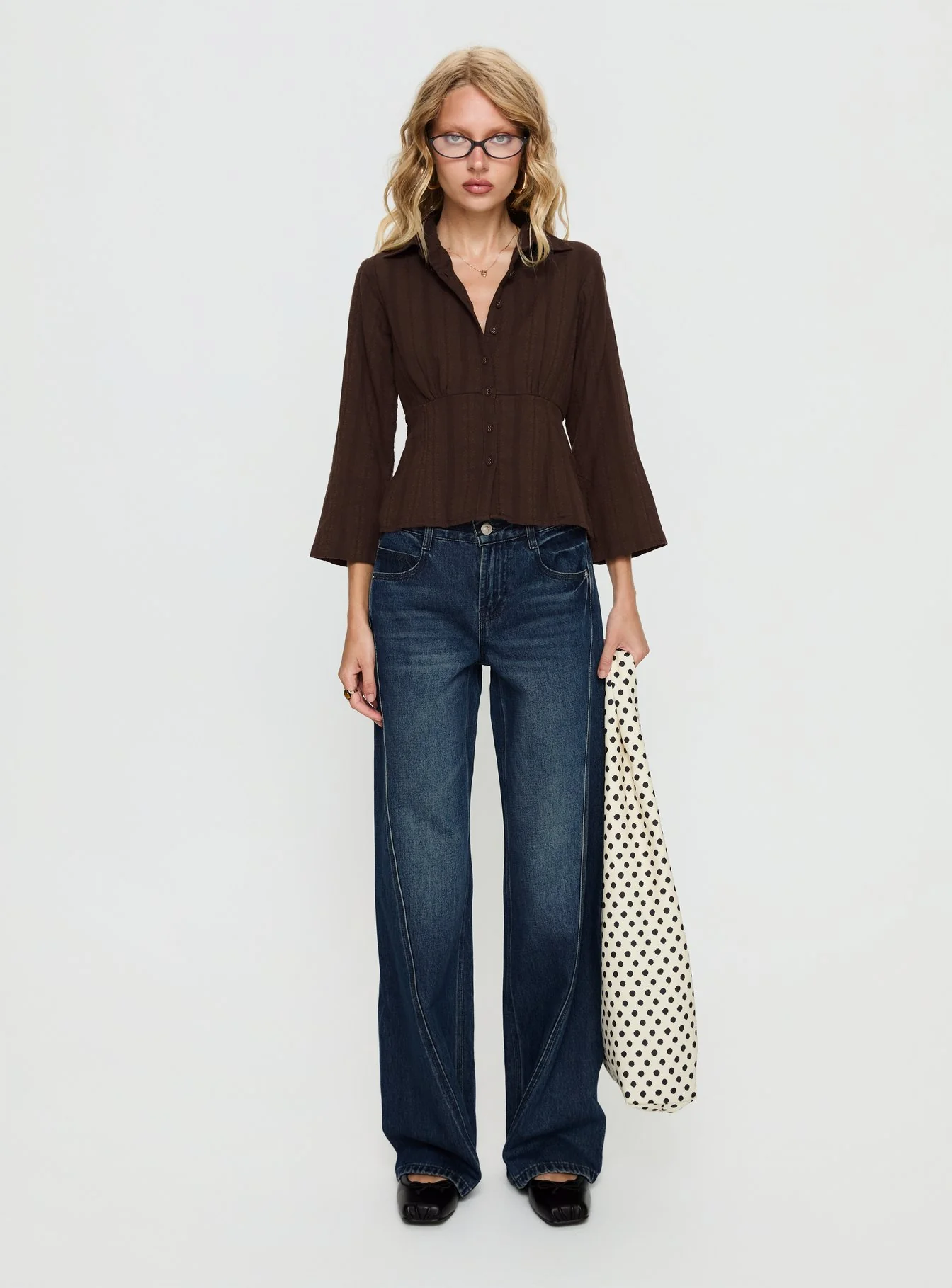 Taelynn 3/4 Sleeve Button Up Shirt Chocolate - Image 7