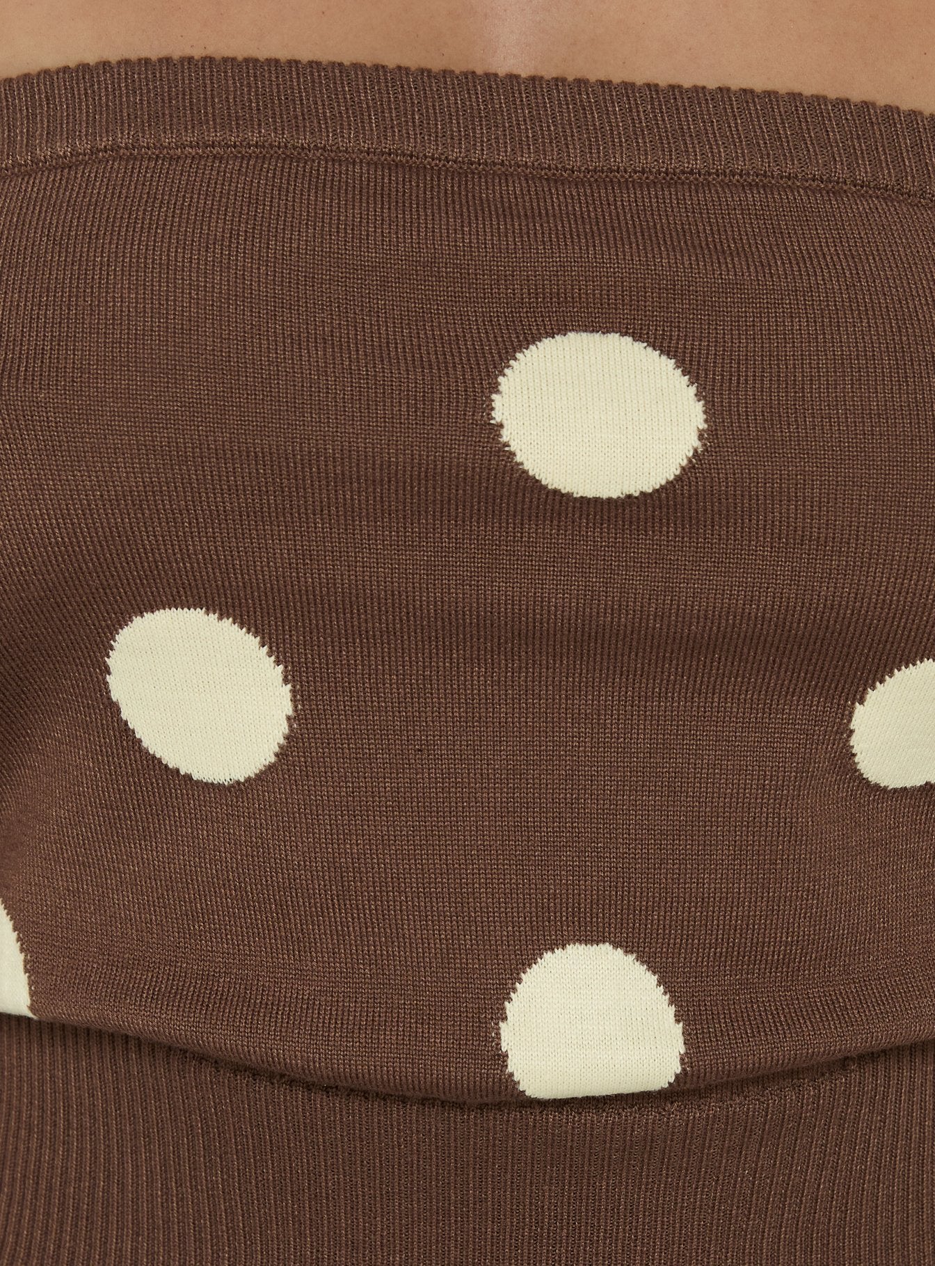 Tahlie Cinched Strapless Knit Top Brown Polka Dot - Image 6