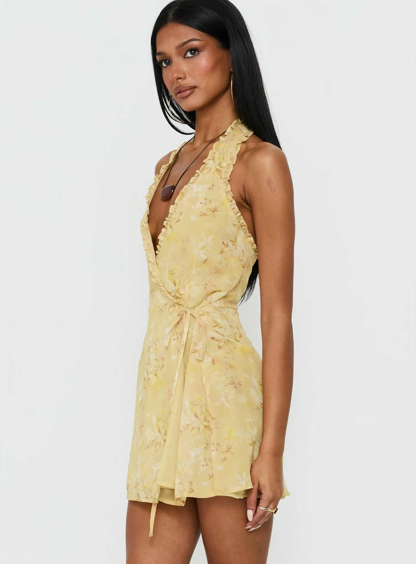 Taija Wrap Mini Dress Yellow Floral - Image 4