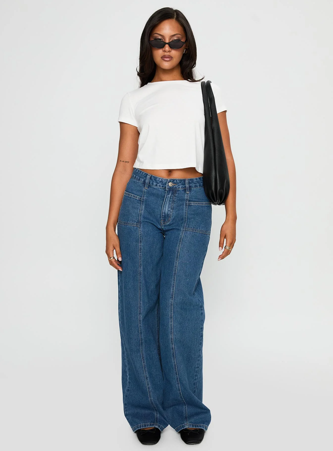 Taji Mid Rise Wide Leg Jeans Dark Blue - Image 3