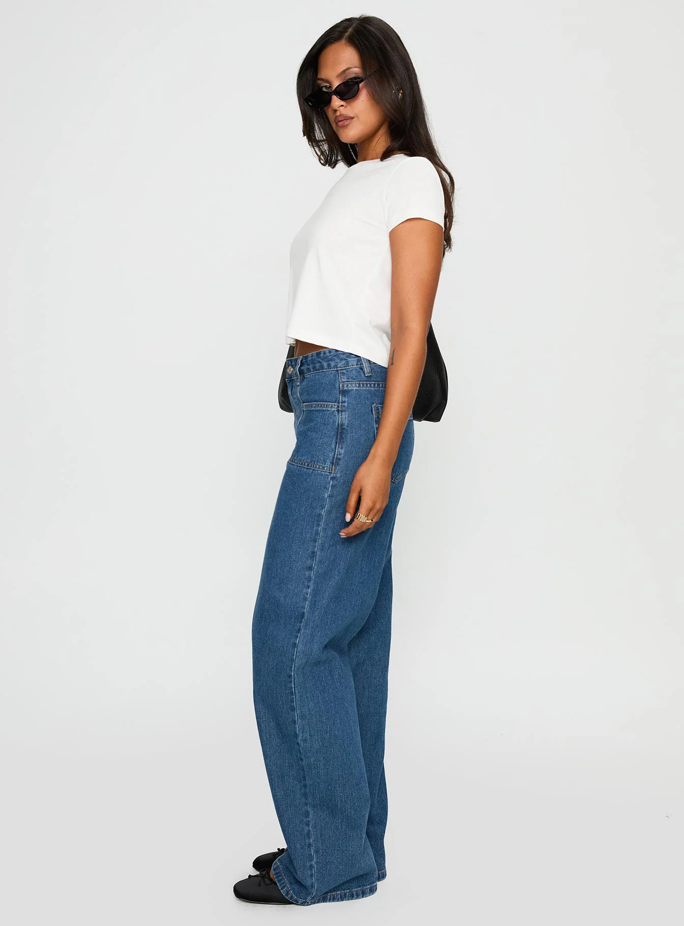 Taji Mid Rise Wide Leg Jeans Dark Blue - Image 4
