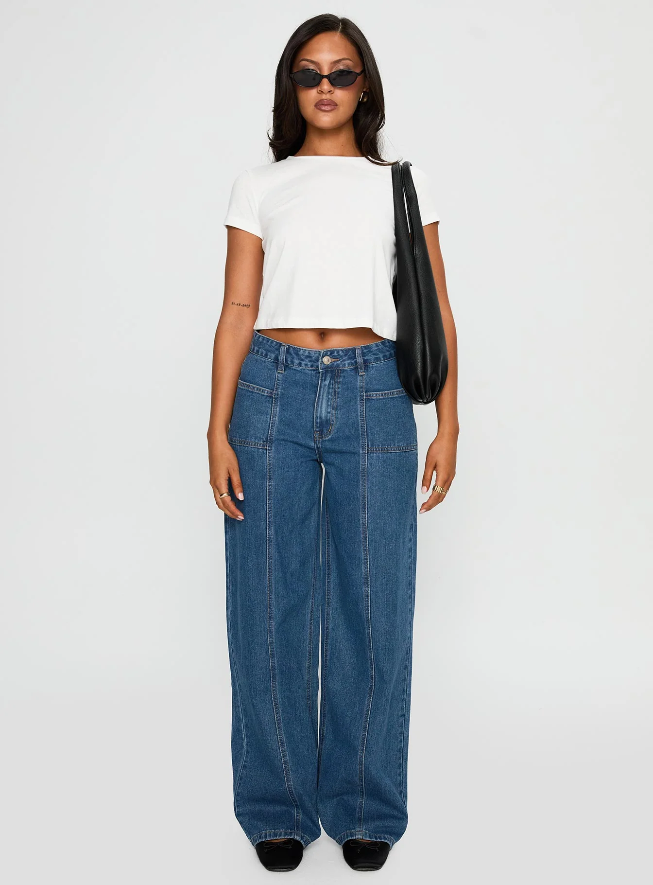 Taji Mid Rise Wide Leg Jeans Dark Blue - Image 7