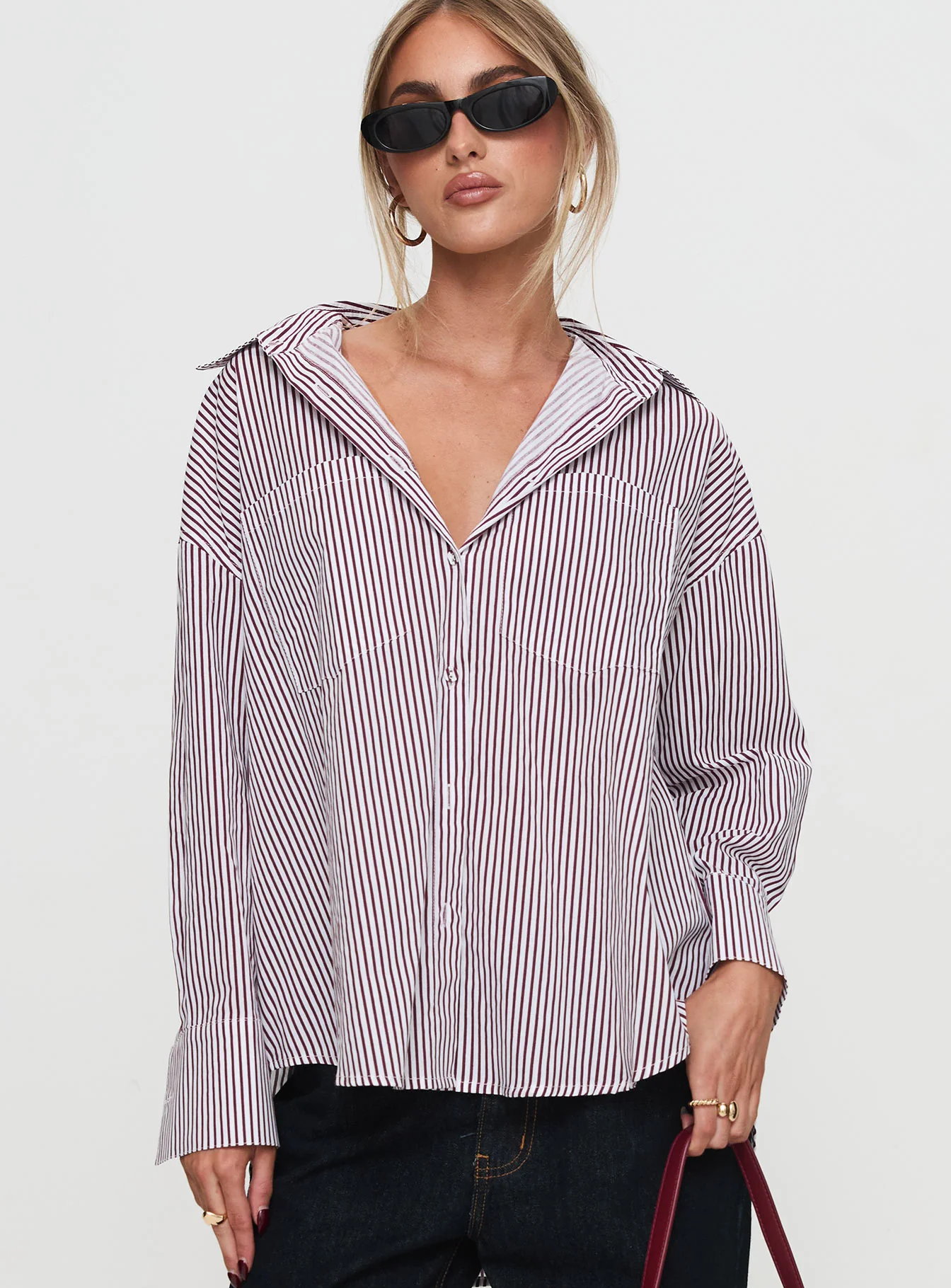 Takes You Far Shirt Burgundy Stripe - Image 2