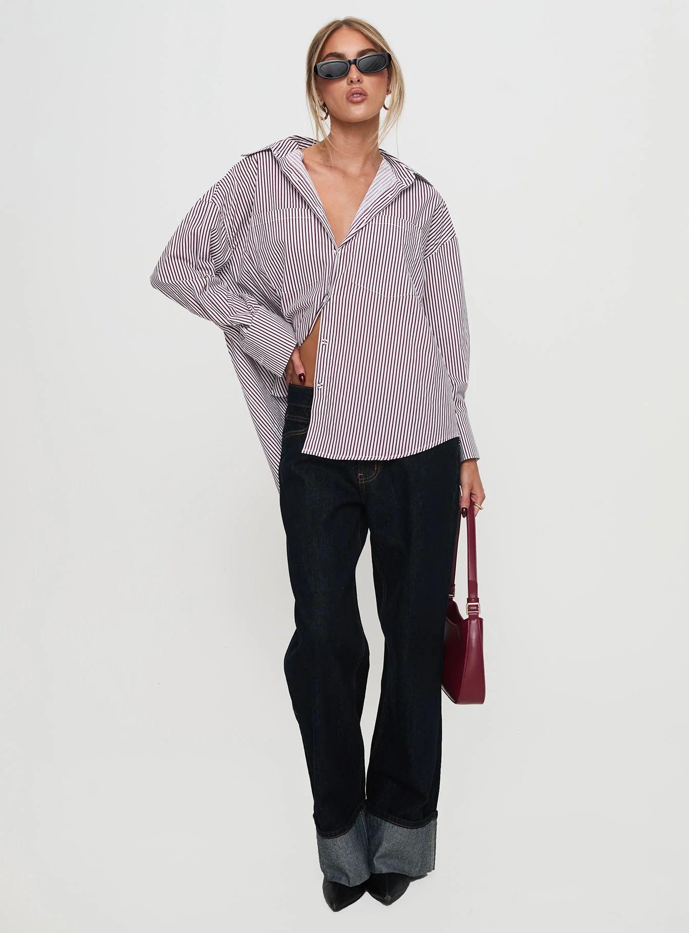 Takes You Far Shirt Burgundy Stripe - Image 3
