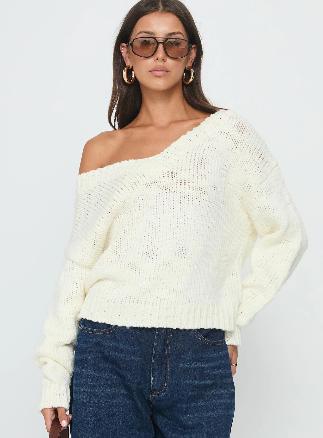 Talassa V Neck Knit Sweater White - Image 2