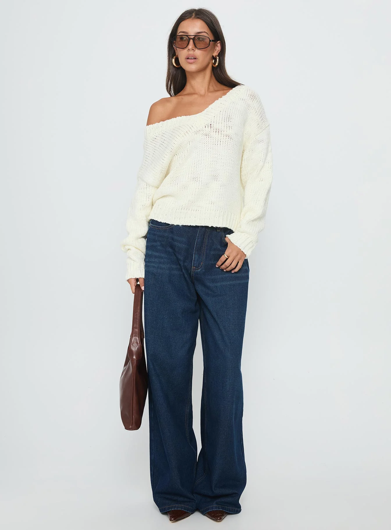 Talassa V Neck Knit Sweater White - Image 3