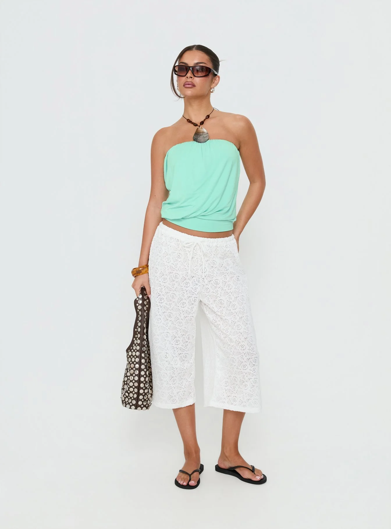 Taleisa Gathered Drape Strapless Top Aqua - Image 3
