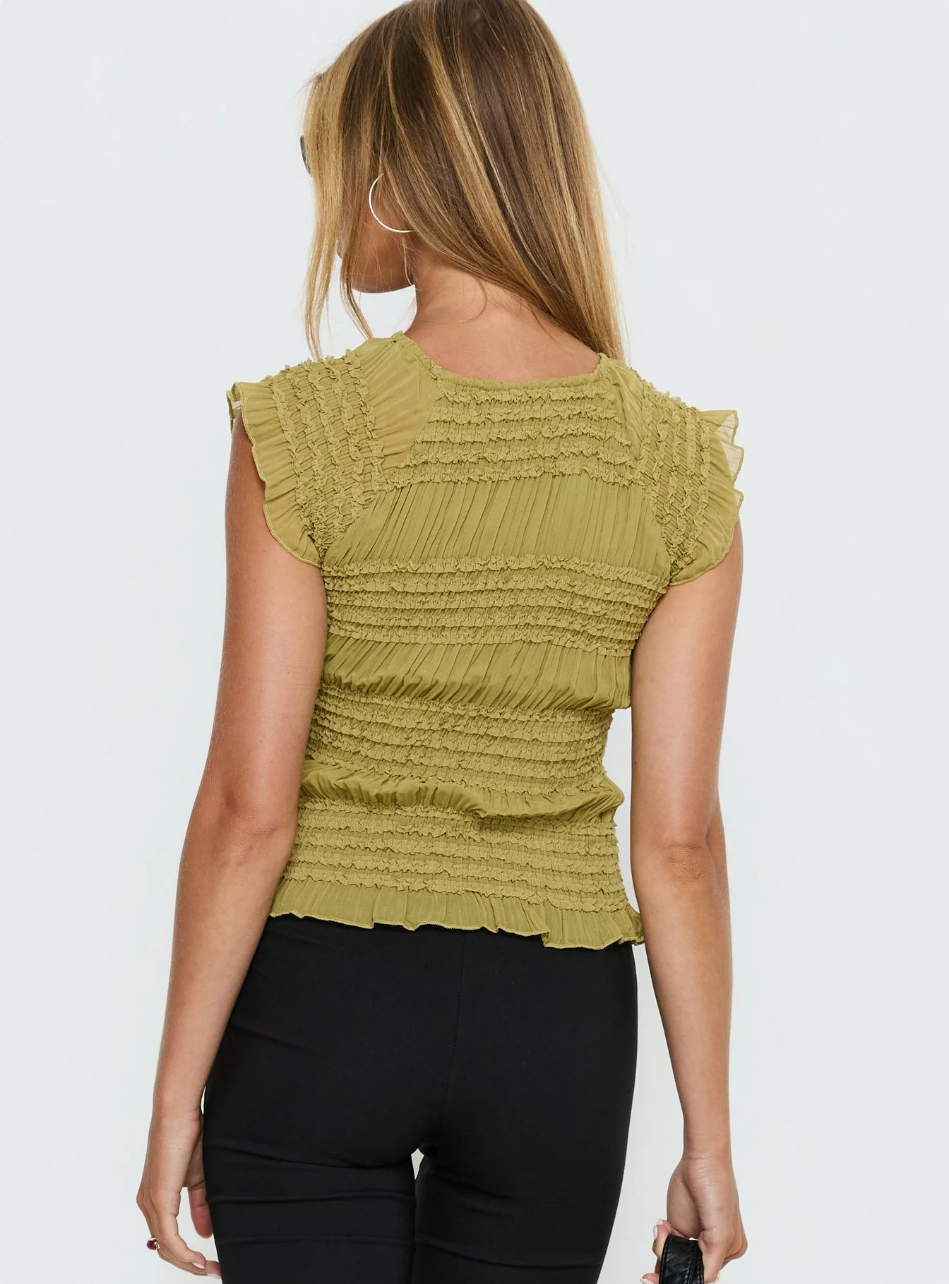 Talyn Cap Sleeve Frill Top Olive - Image 5