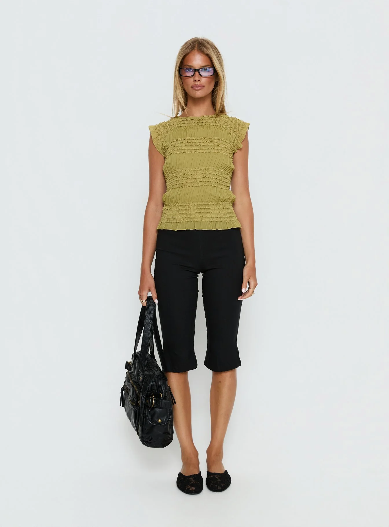 Talyn Cap Sleeve Frill Top Olive - Image 8