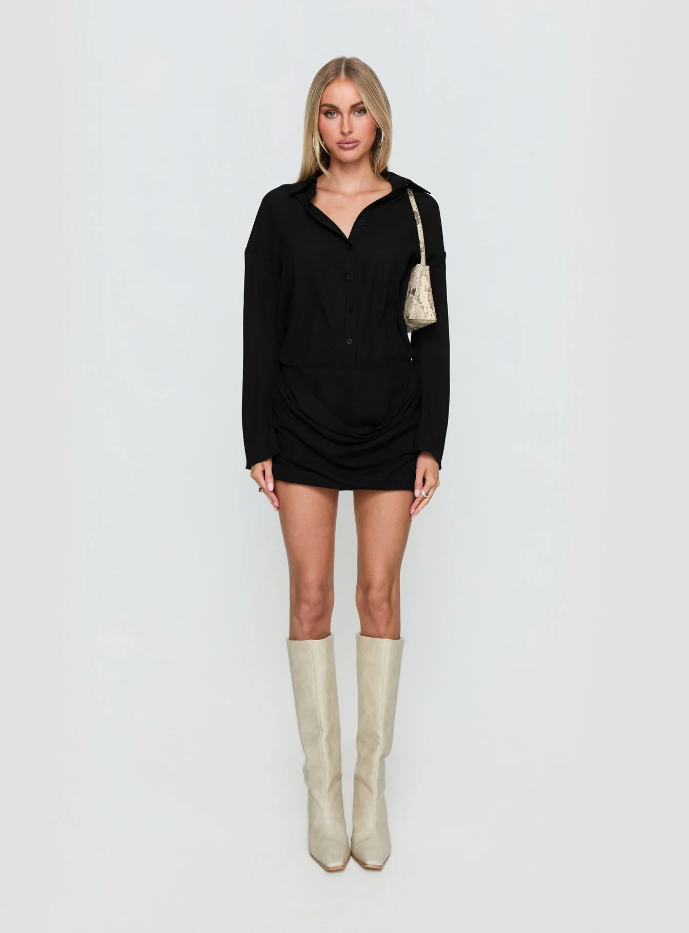Tareno Long Sleeve Shirt Dress Black - Image 7