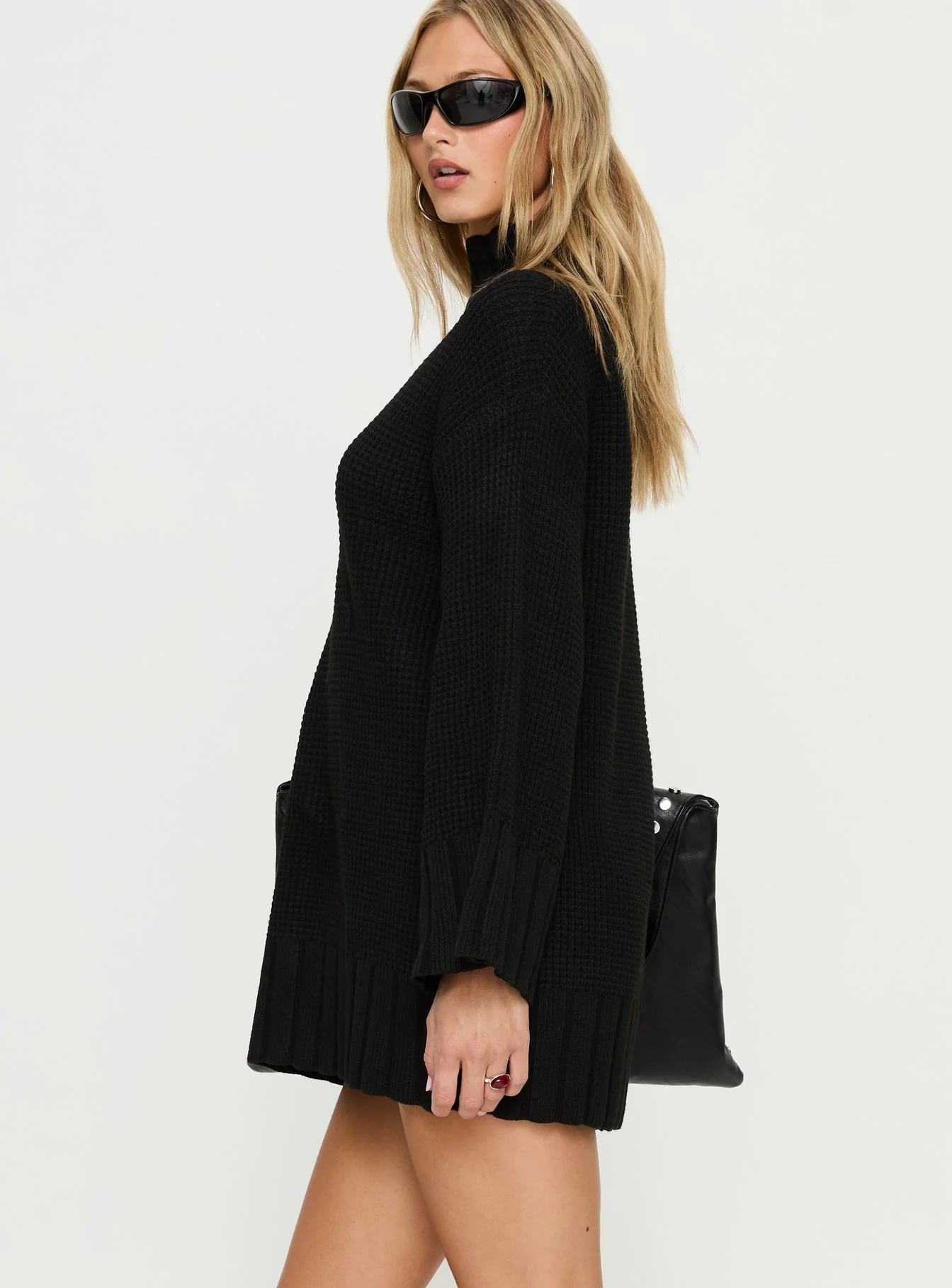 Tarin Long Sleeve Knit Mini Dress Black - Image 4