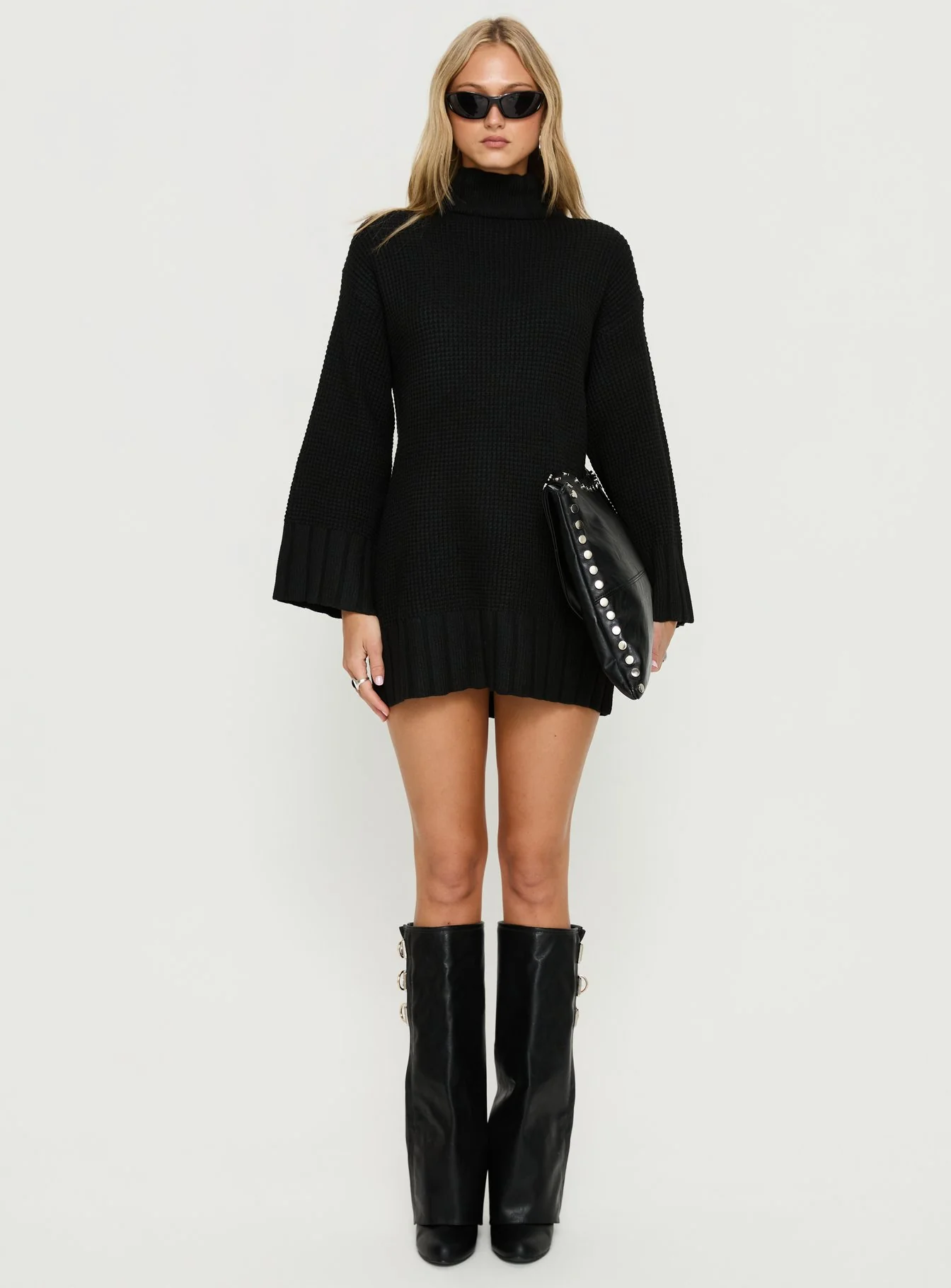 Tarin Long Sleeve Knit Mini Dress Black - Image 7