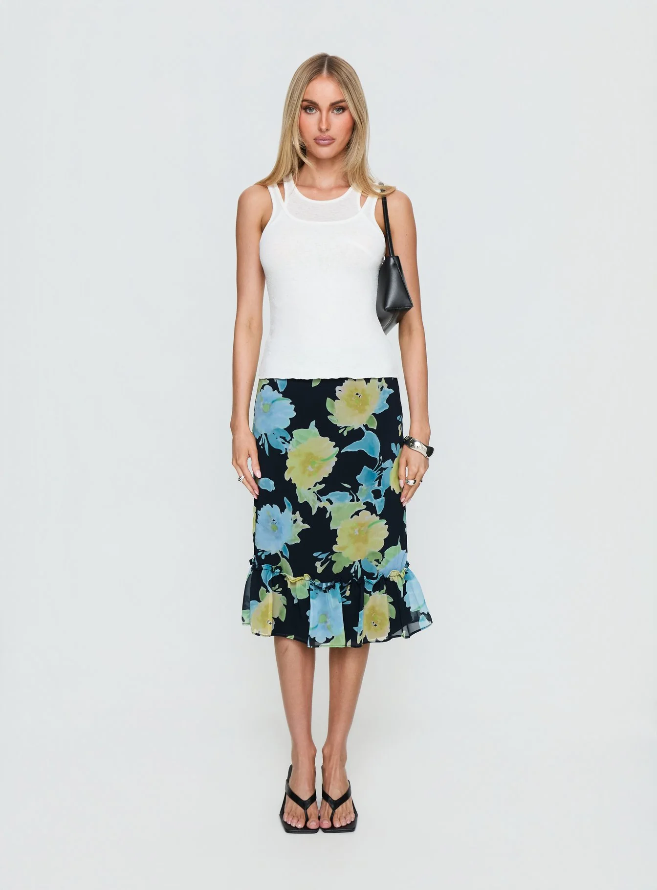 Tarla Midi Skirt Crystal Black Flower - Image 7