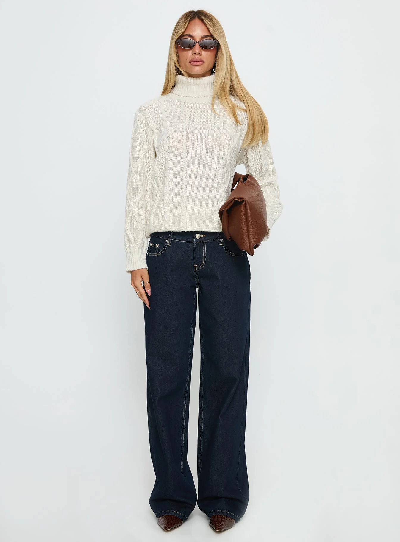 Tarynne Cable Knit Turtle Neck Sweater Beige - Image 14