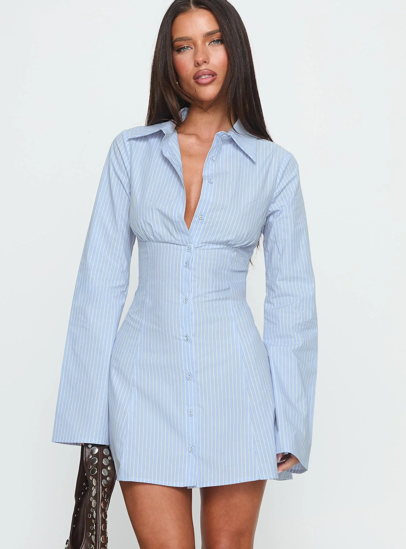 Tawni Long Sleeve Shirt Mini Dress Blue - Image 2