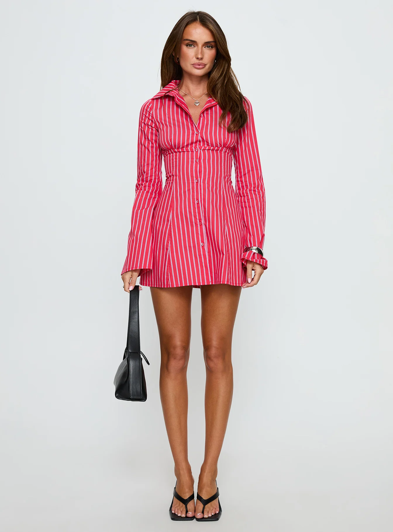 Tawni Long Sleeve Shirt Mini Dress Red Stripe - Image 7