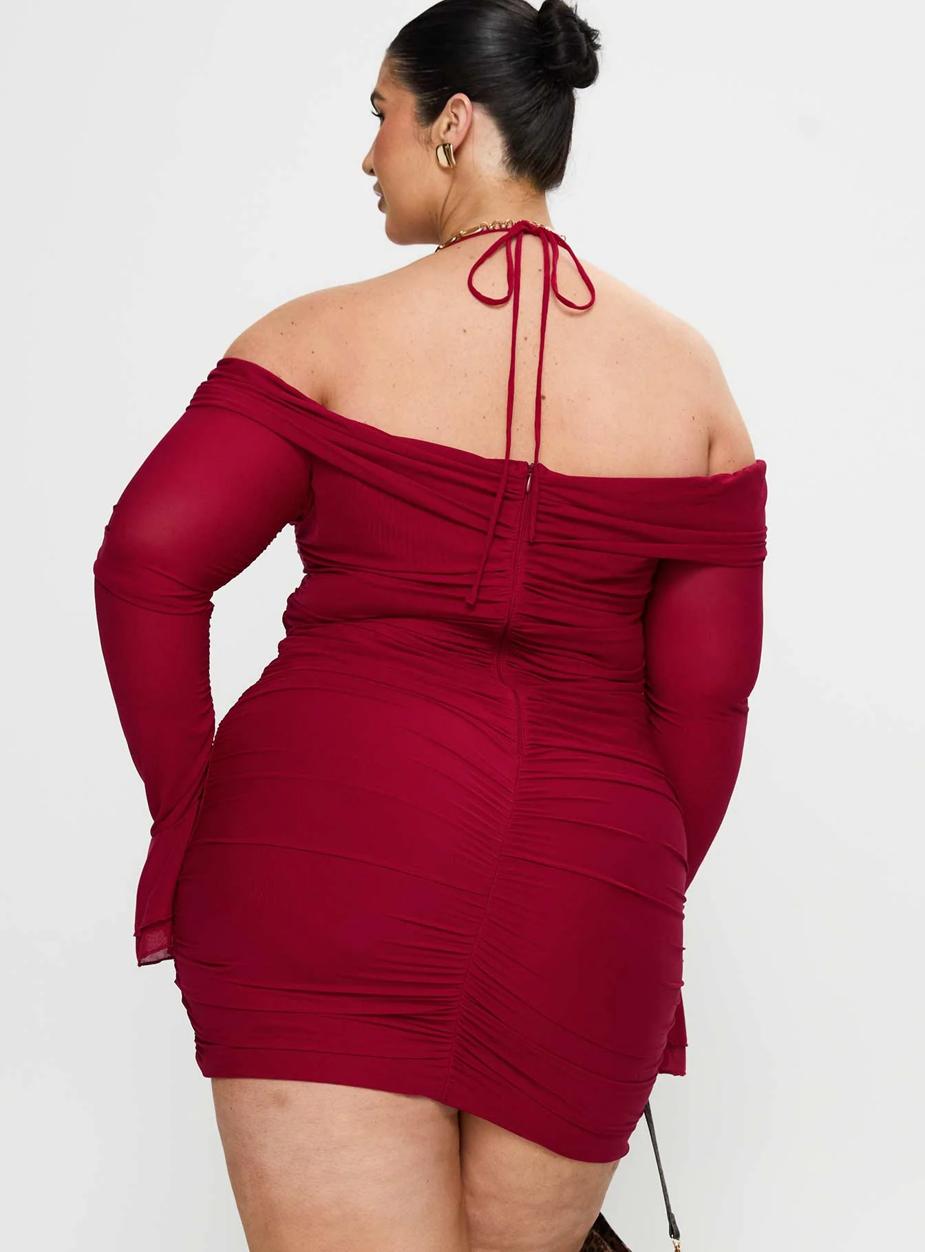 Taylon Off Shoulder Long Sleeve Mini Dress Red Curve - Image 5