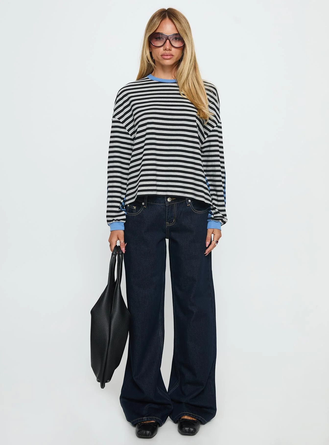 Taysha Long Sleeve Top Black / Grey Stripe - Image 7