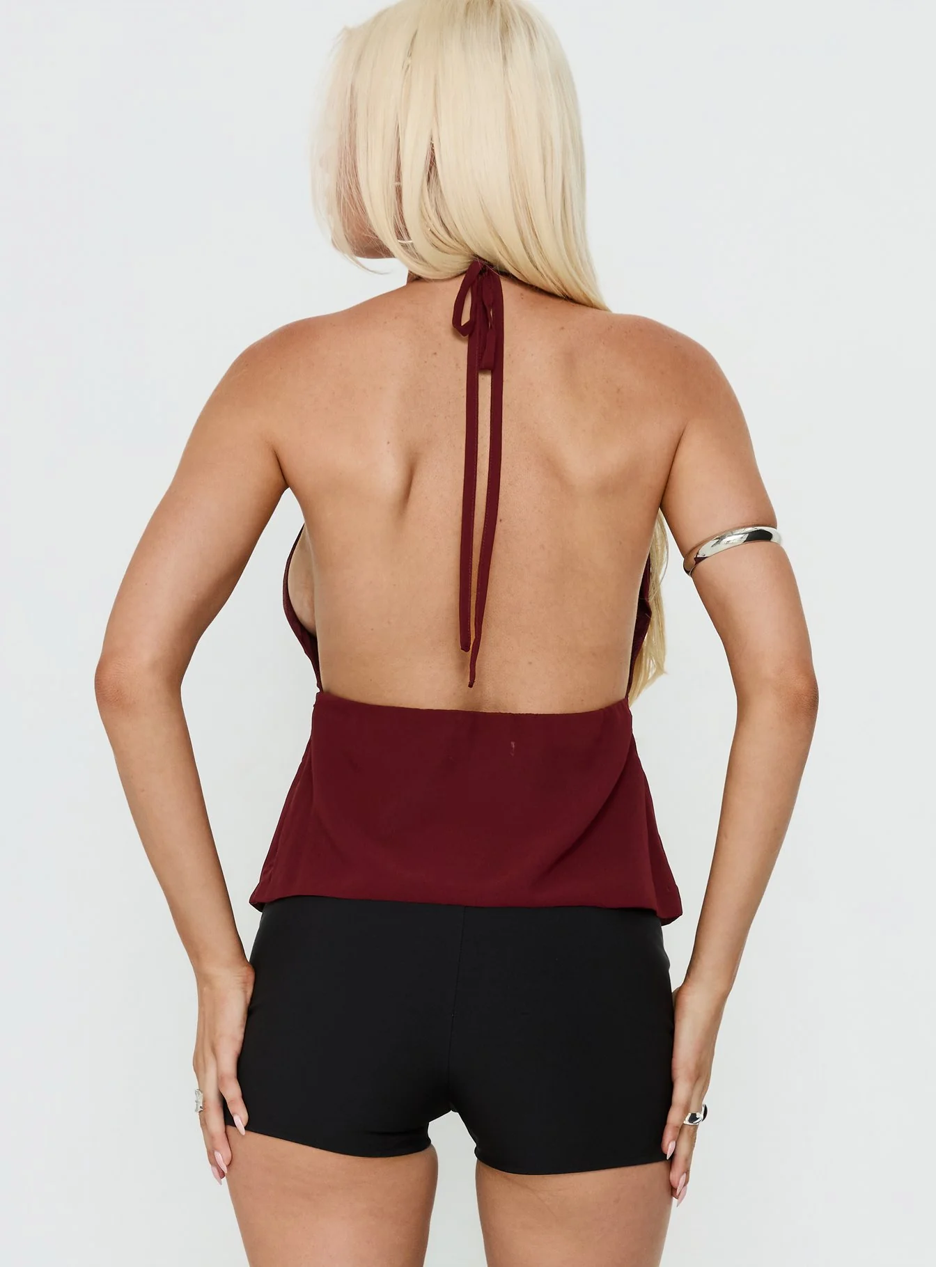 Tekapo Studded V-Neck Top Burgundy - Image 4