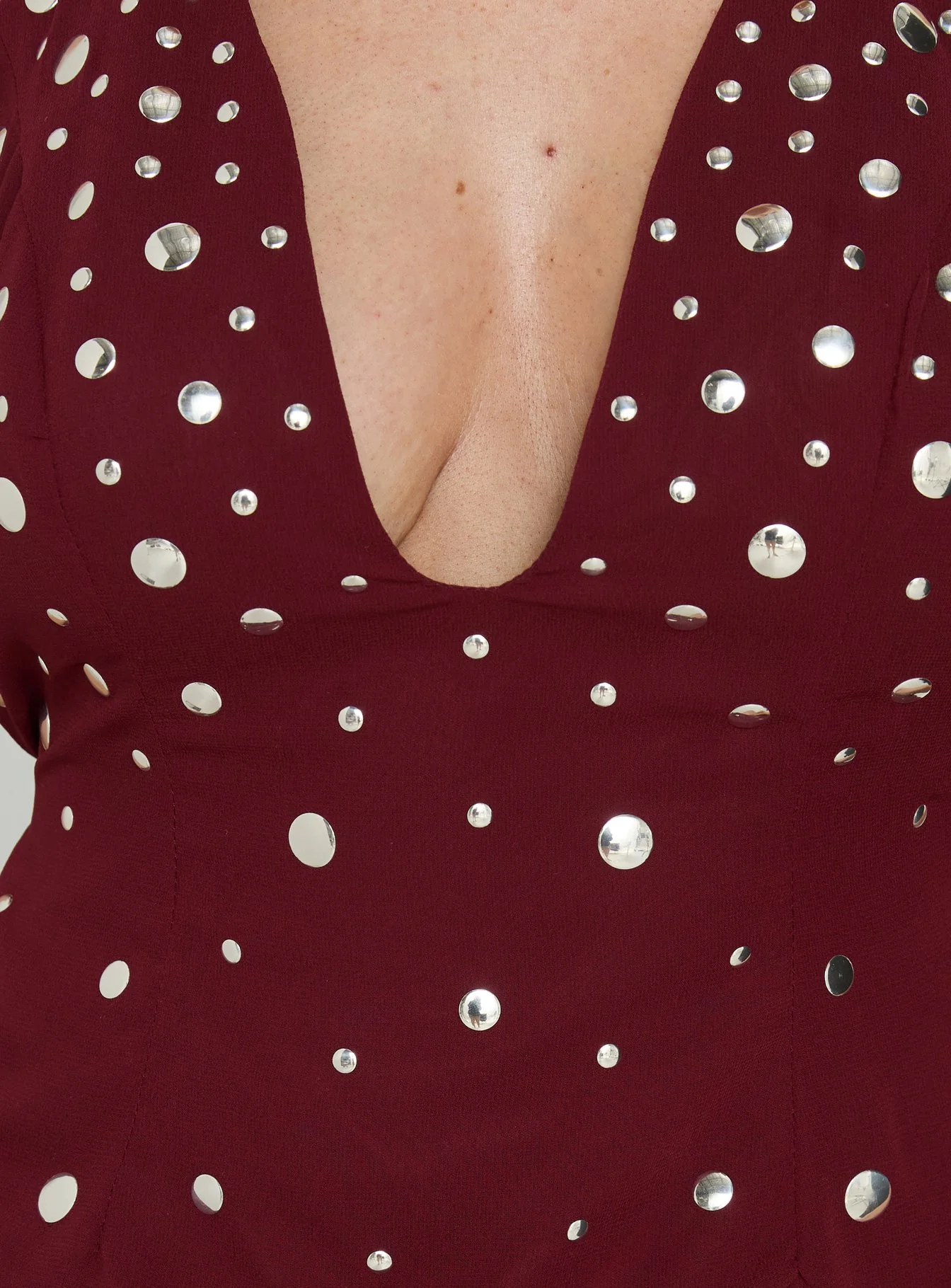 Tekapo Studded V-Neck Top Burgundy - Image 5