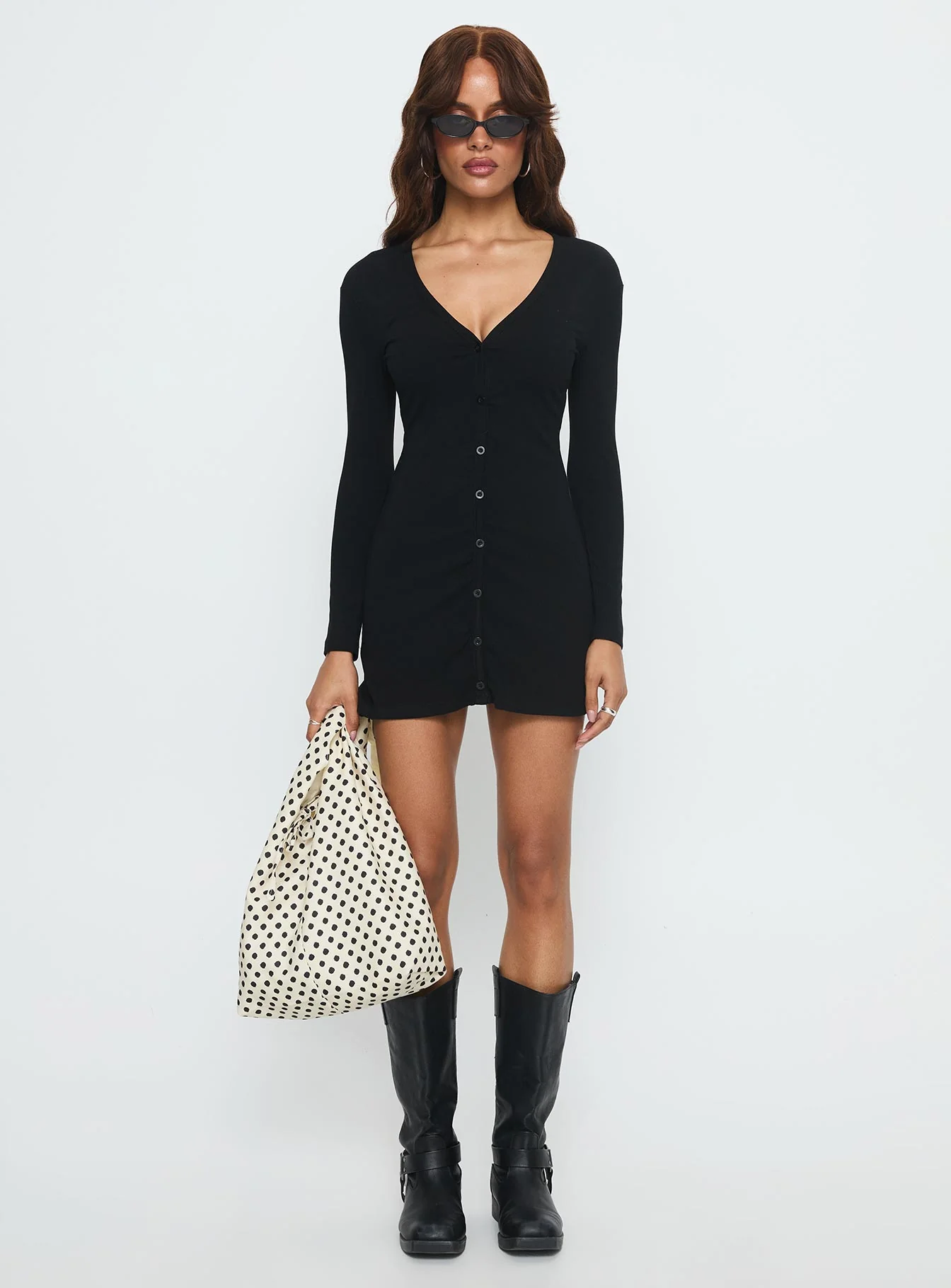 Tereza Long Sleeve Jersey Mini Dress Black - Image 6
