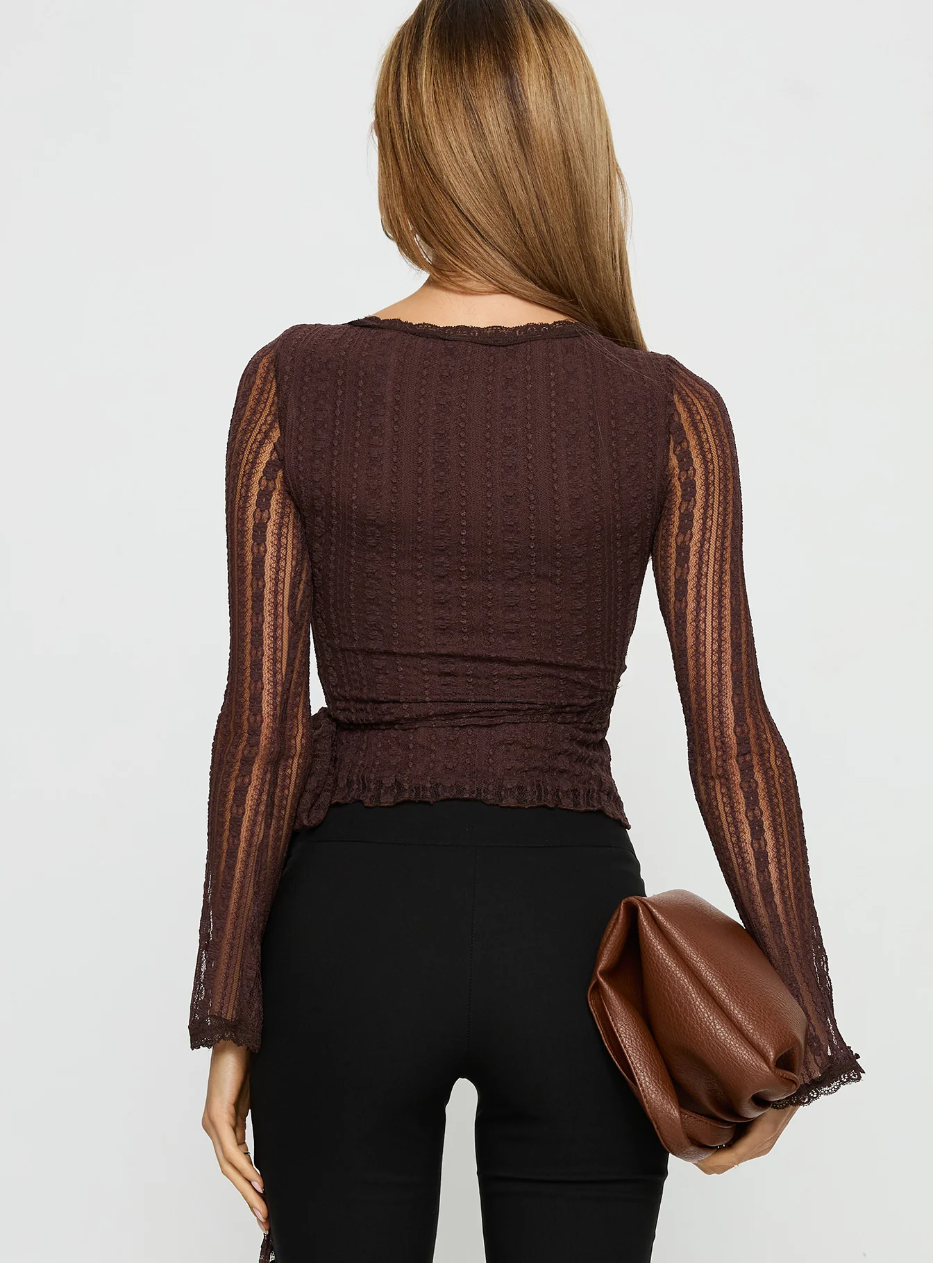 Tevon Wrap Long Sleeve Top Brown - Image 5