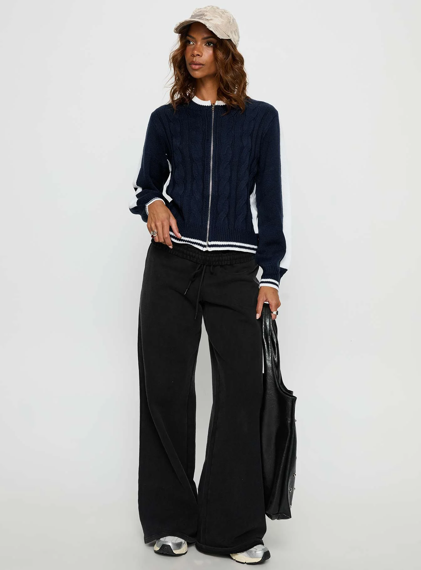 Tevyn Cable Knit Zip Through Knit Sweater Blue / Cream - Image 2