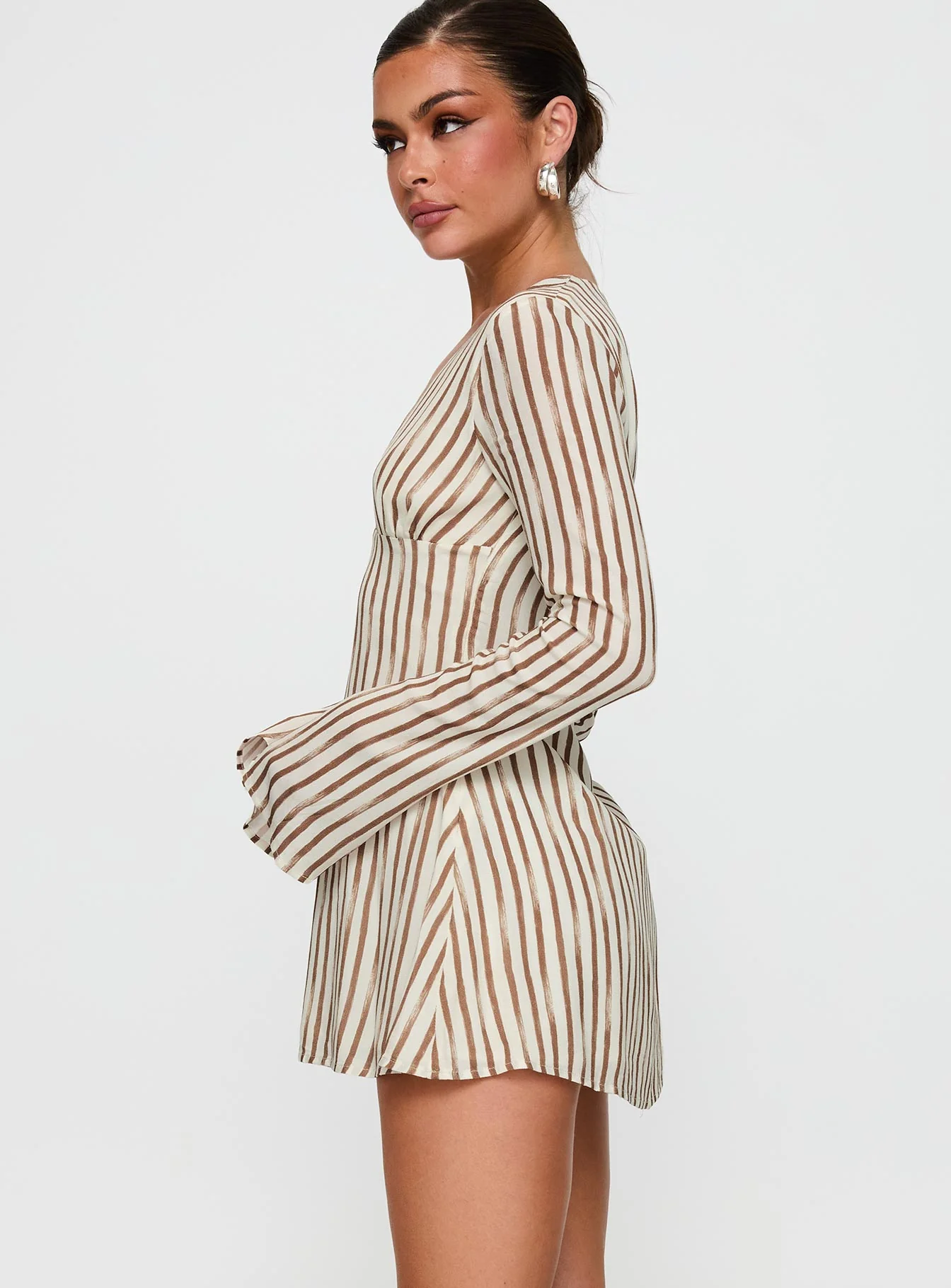 The Good Life Mini Dress Brown / White Stripe - Image 4