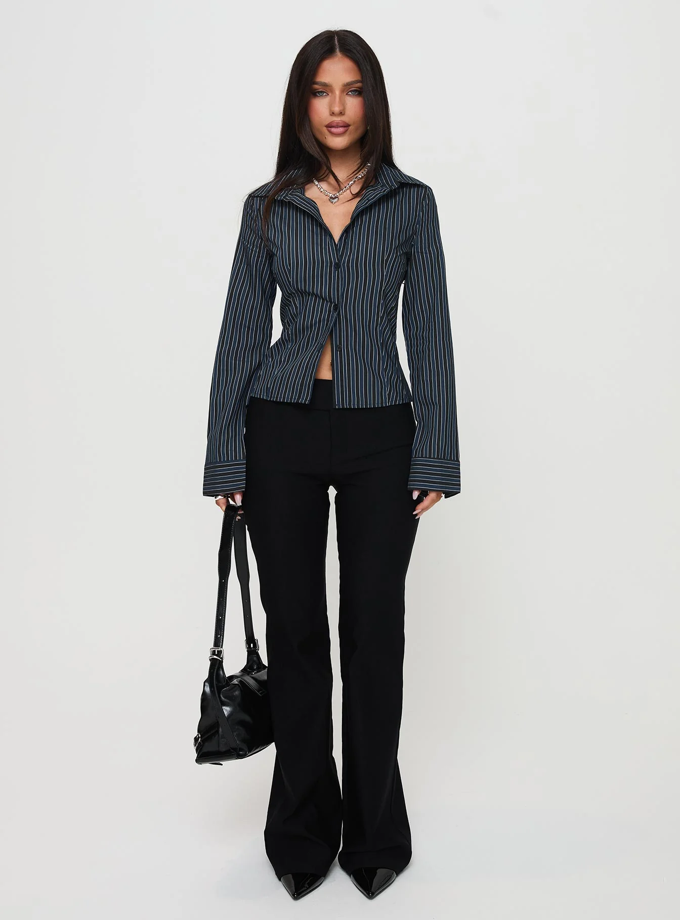 Theroux Long Sleeve Top Navy Pinstripe - Image 7
