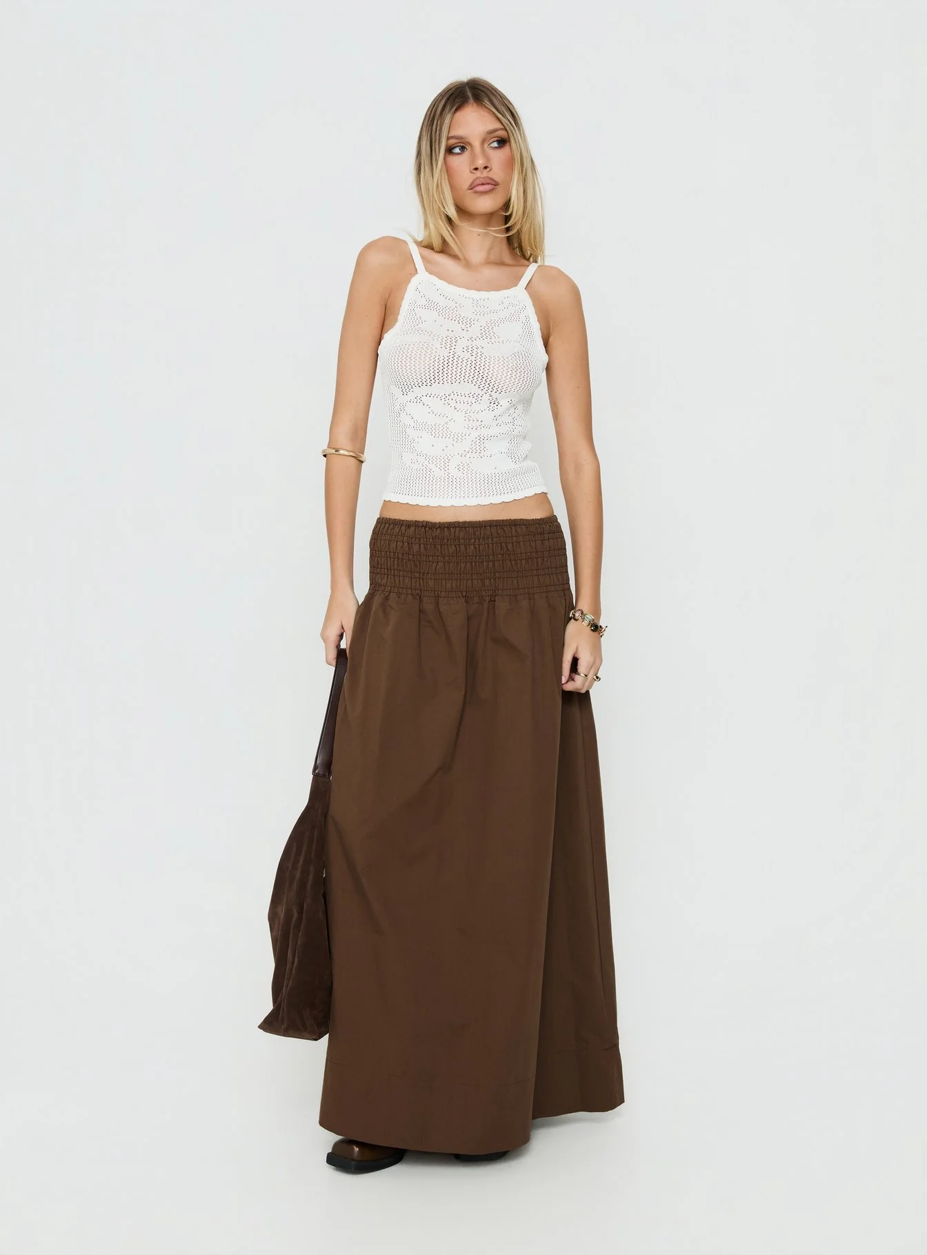 Thessa Ruched Maxi Skirt Chocolate - Image 2