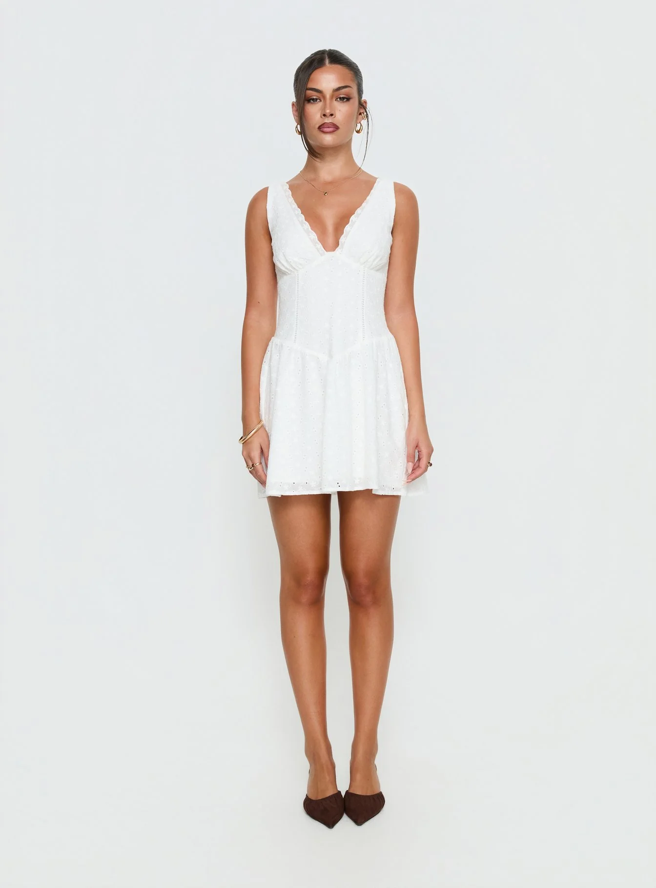 Thinking Bout You Lace Trim Sleeveless Mini Dress White - Image 9