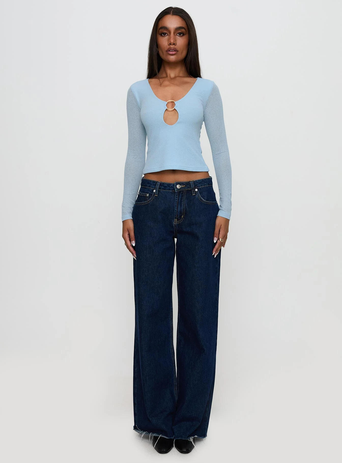 This Fate Long Sleeve Ring Detail Top Blue - Image 6