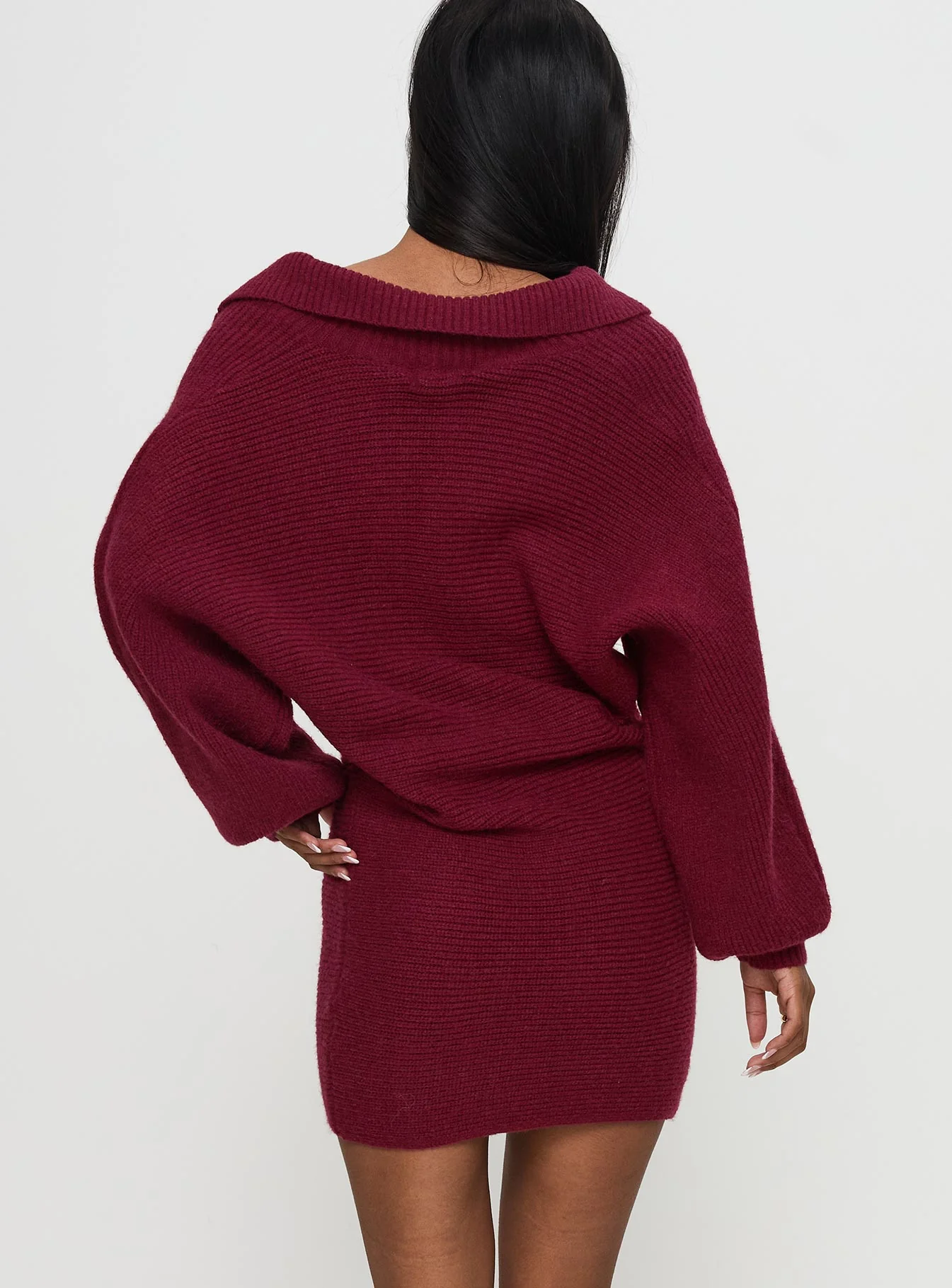 Thorelle Long Sleeve Knit Mini Dress Burgundy - Image 4