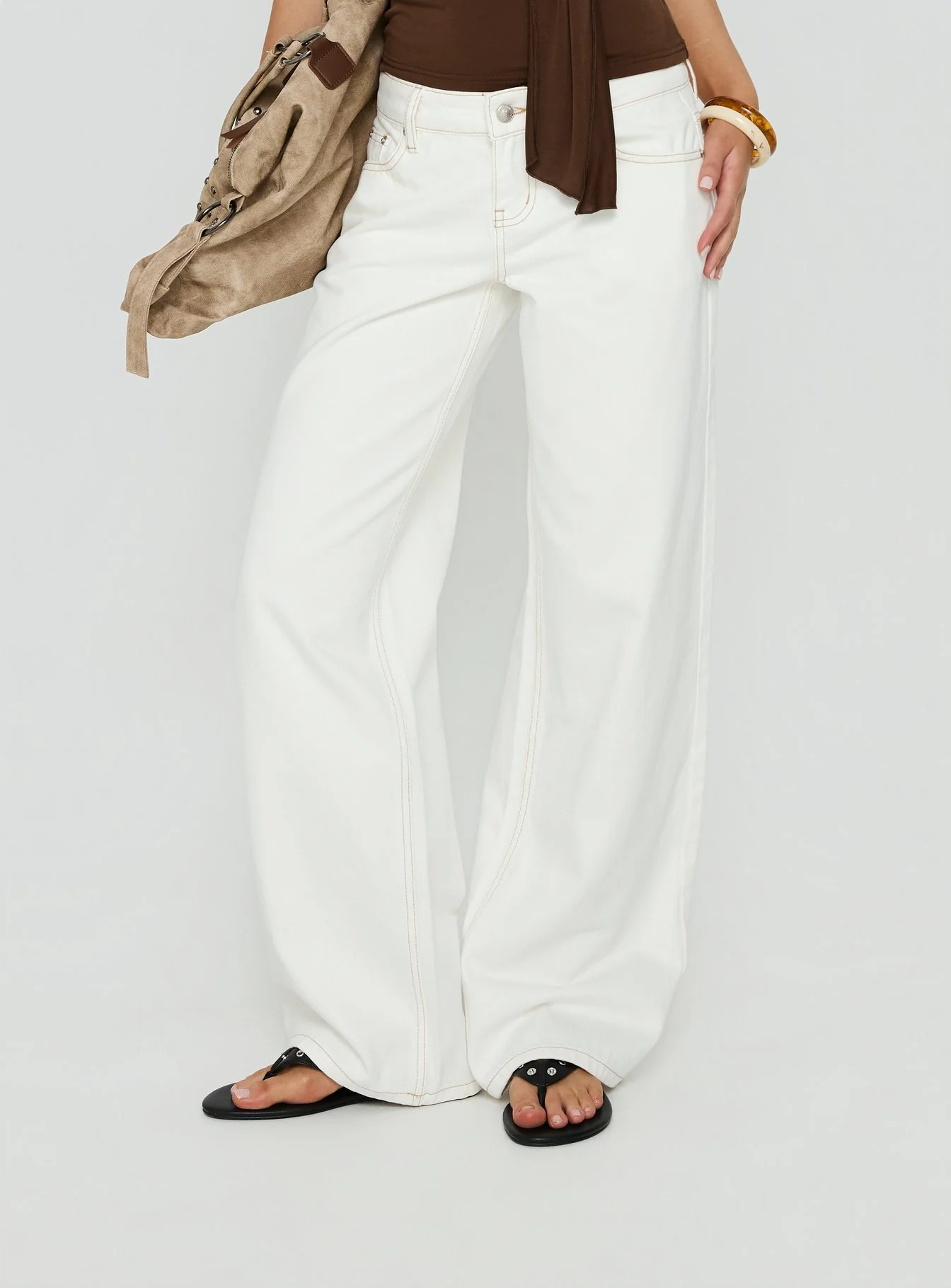 Tidal Wave Low Rise Straight Leg Jeans Cream - Image 2