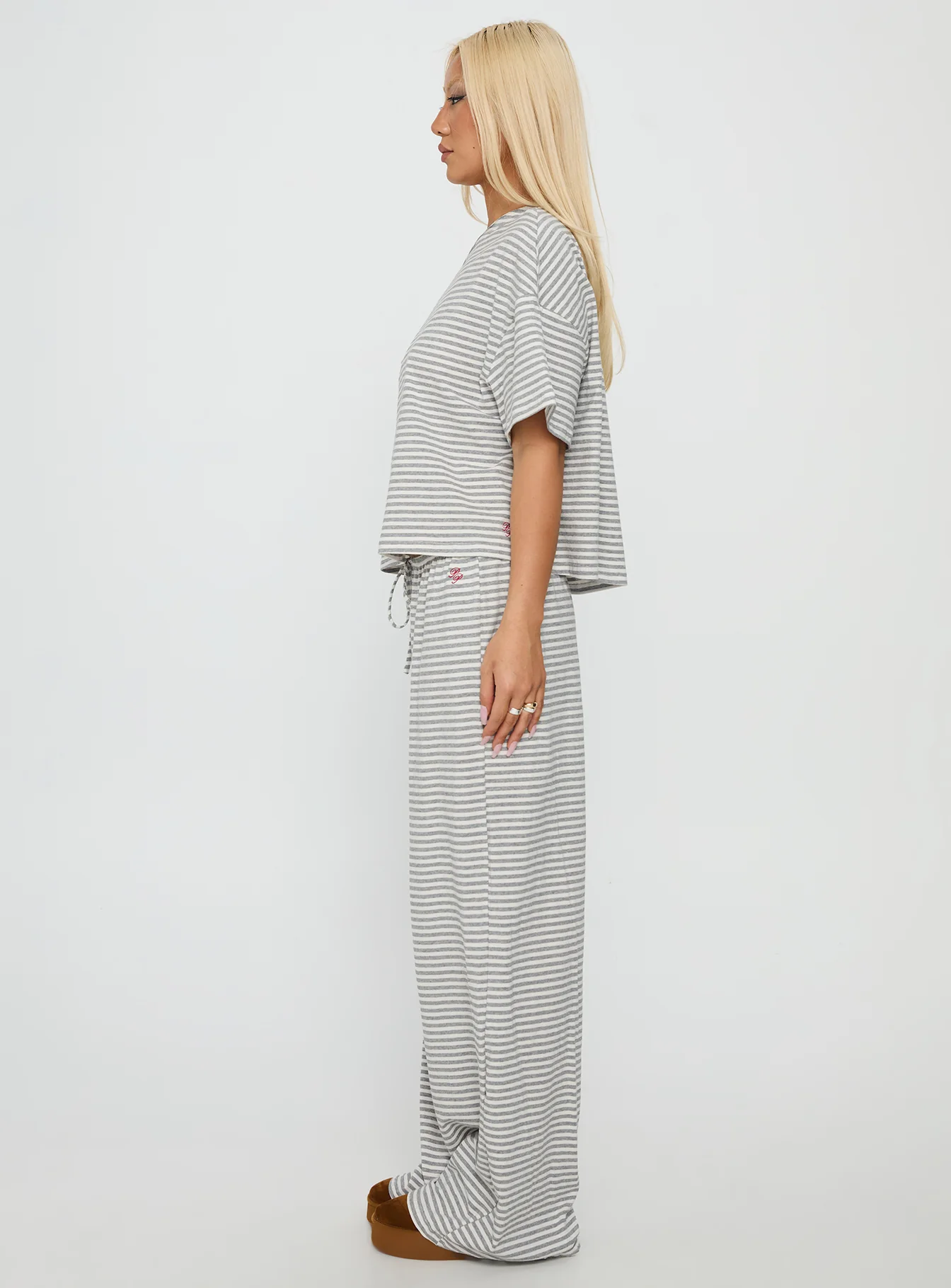 Tobie Off Shoulder Sleep Set Grey Stripe - Image 4