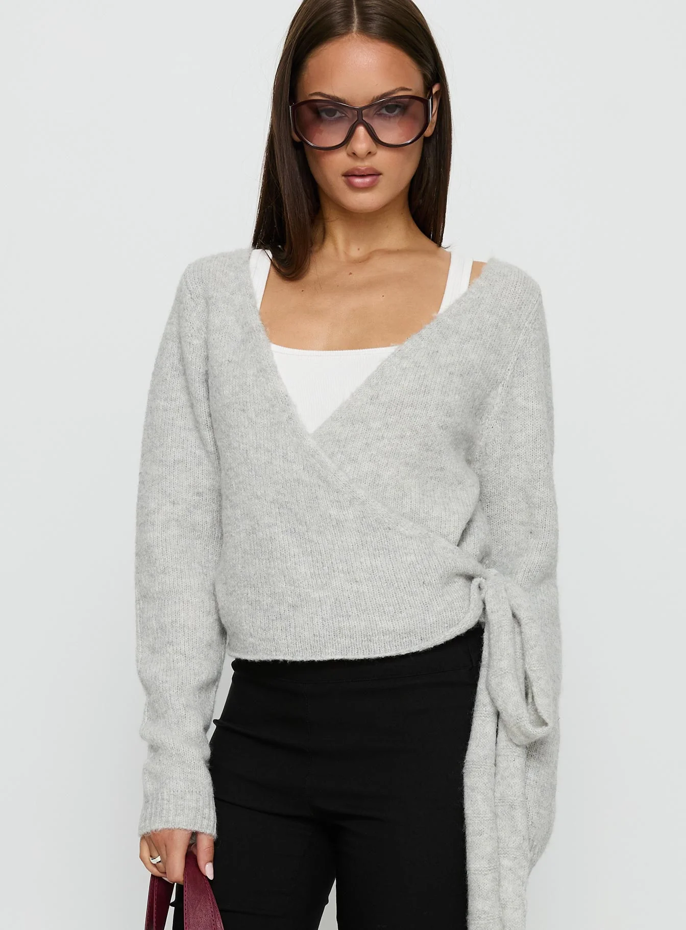 Tonee Wrap Knit Cardigan Grey - Image 2