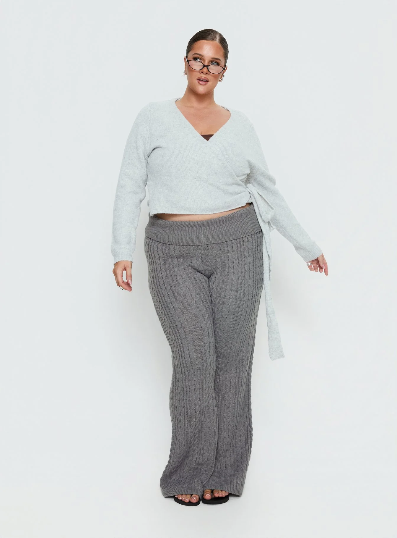 Tonee Wrap Knit Cardigan Grey Curve - Image 3
