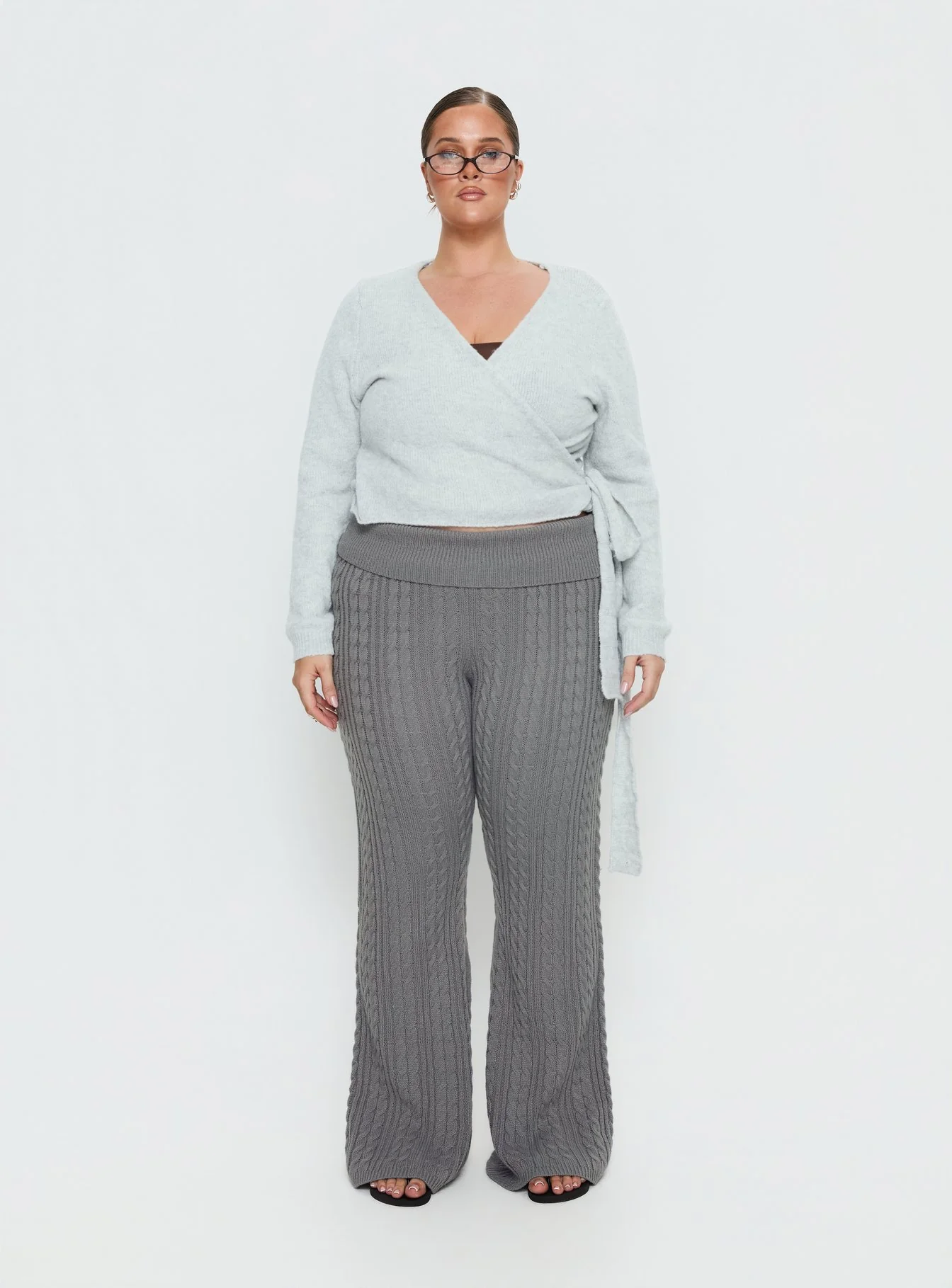 Tonee Wrap Knit Cardigan Grey Curve - Image 7