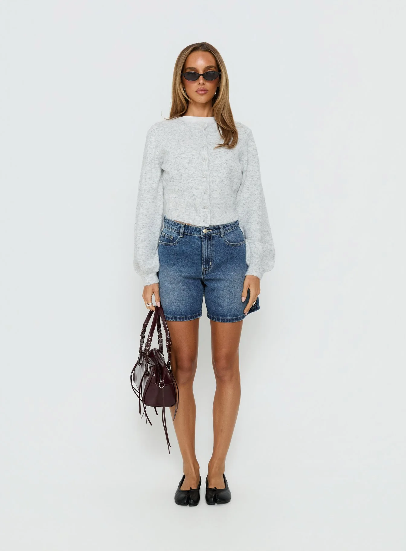 Torri Longline Denim Shorts Mid Blue Wash - Image 8